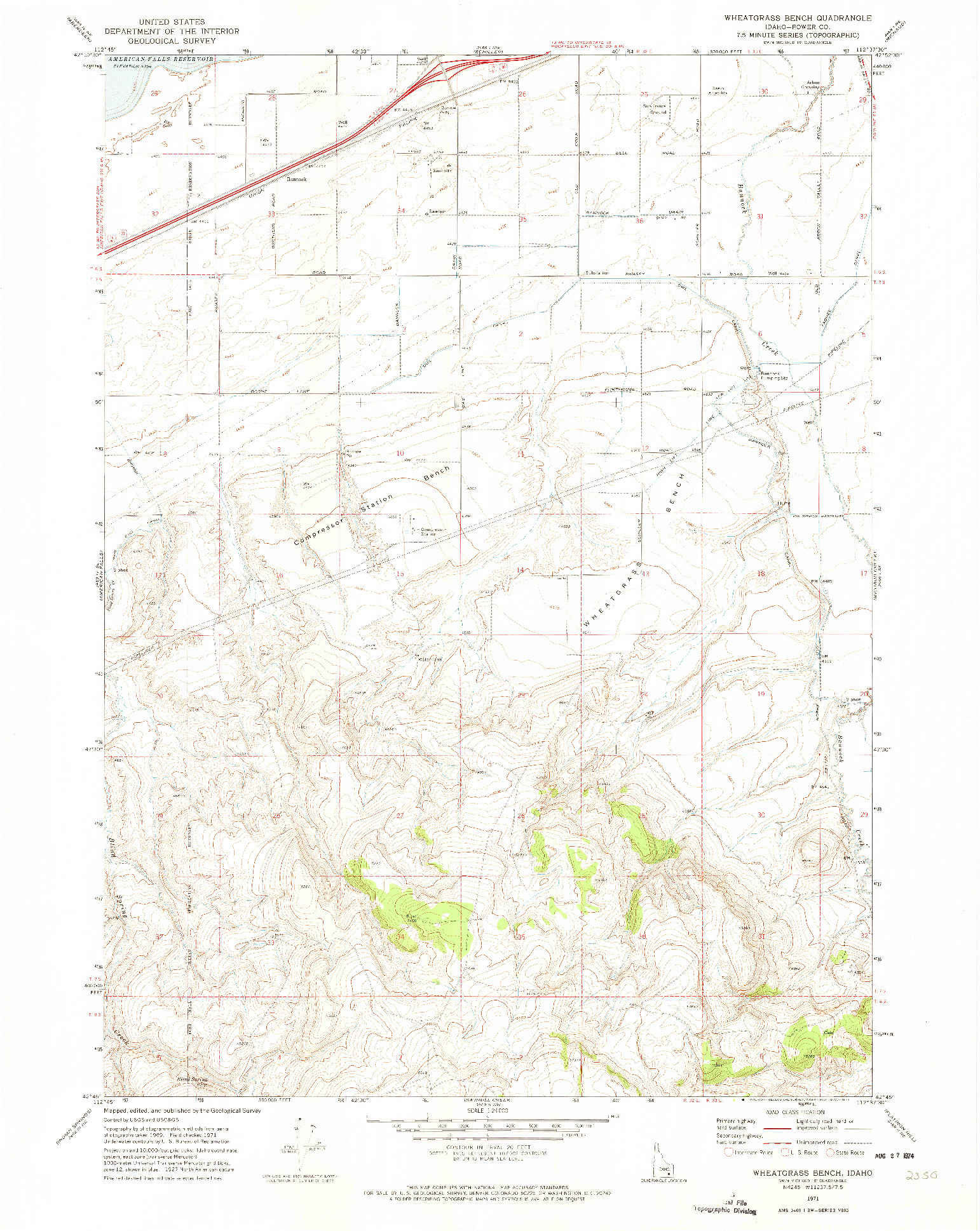 USGS 1:24000-SCALE QUADRANGLE FOR WHEATGRASS BENCH, ID 1971