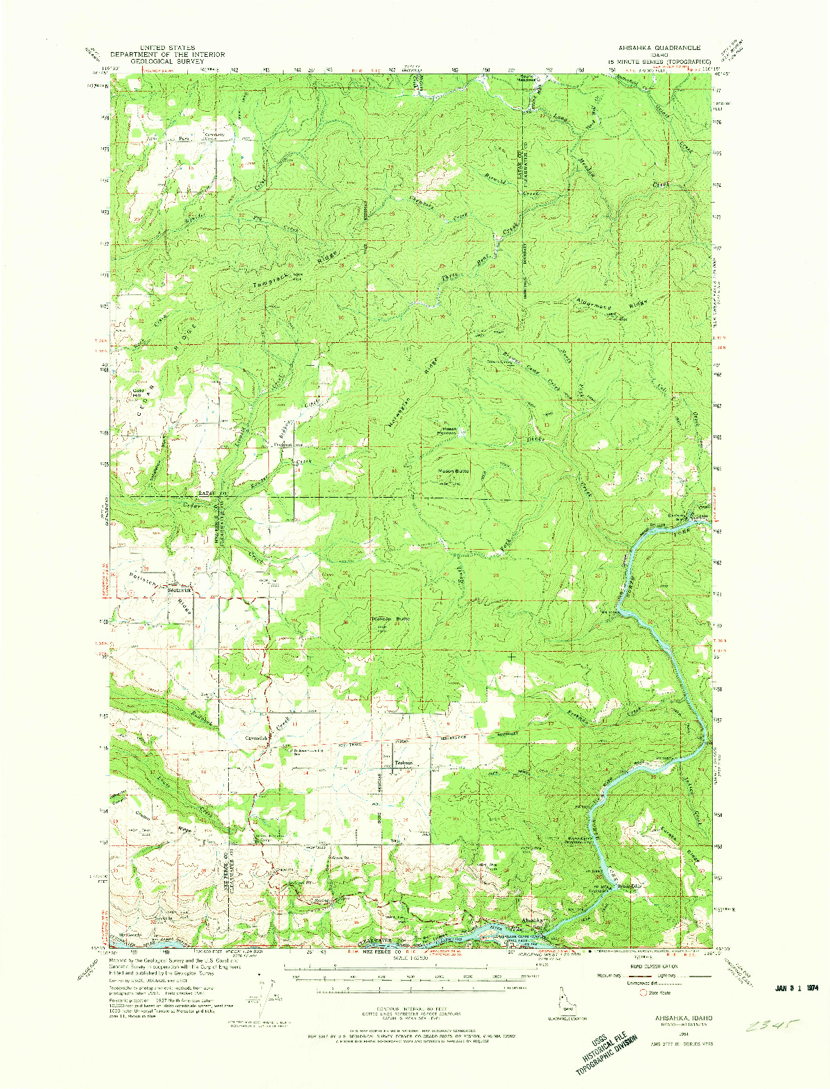 USGS 1:62500-SCALE QUADRANGLE FOR AHSAHKA, ID 1961