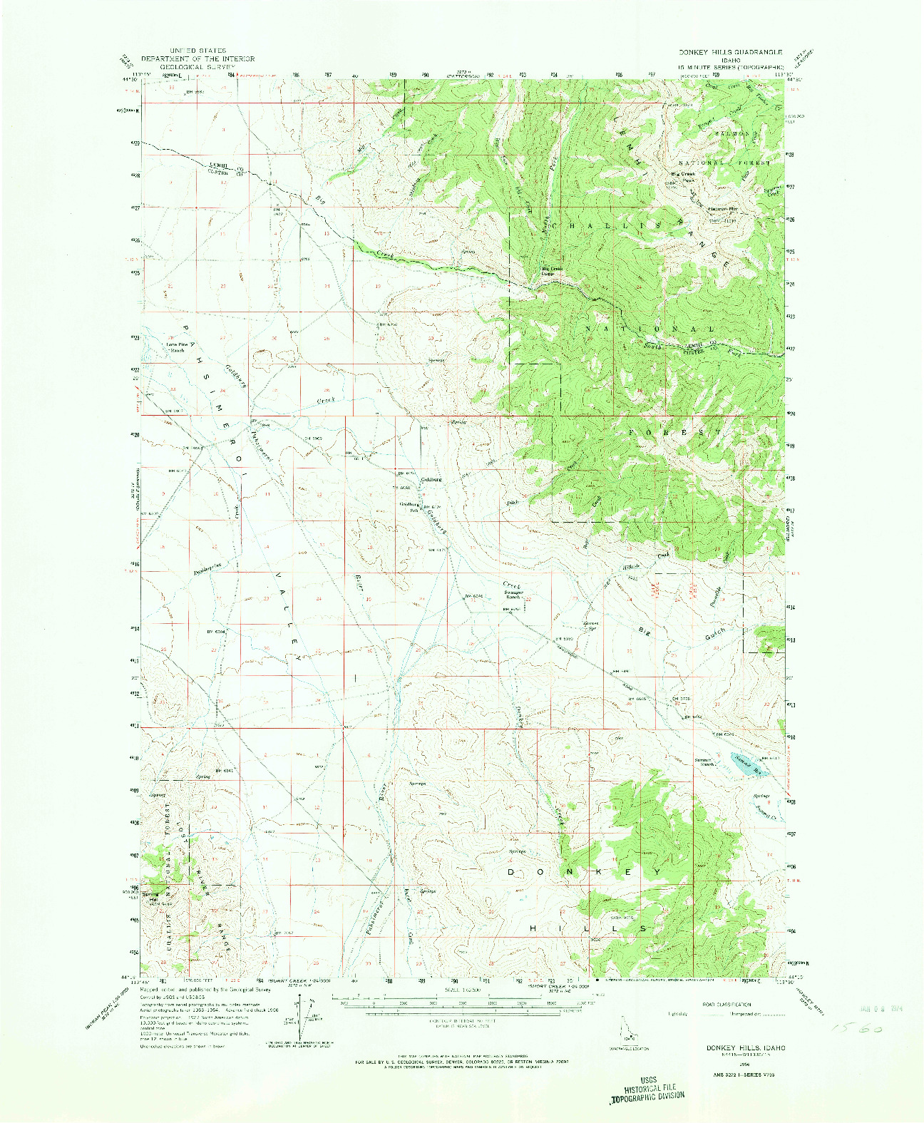 USGS 1:62500-SCALE QUADRANGLE FOR DONKEY HILLS, ID 1956