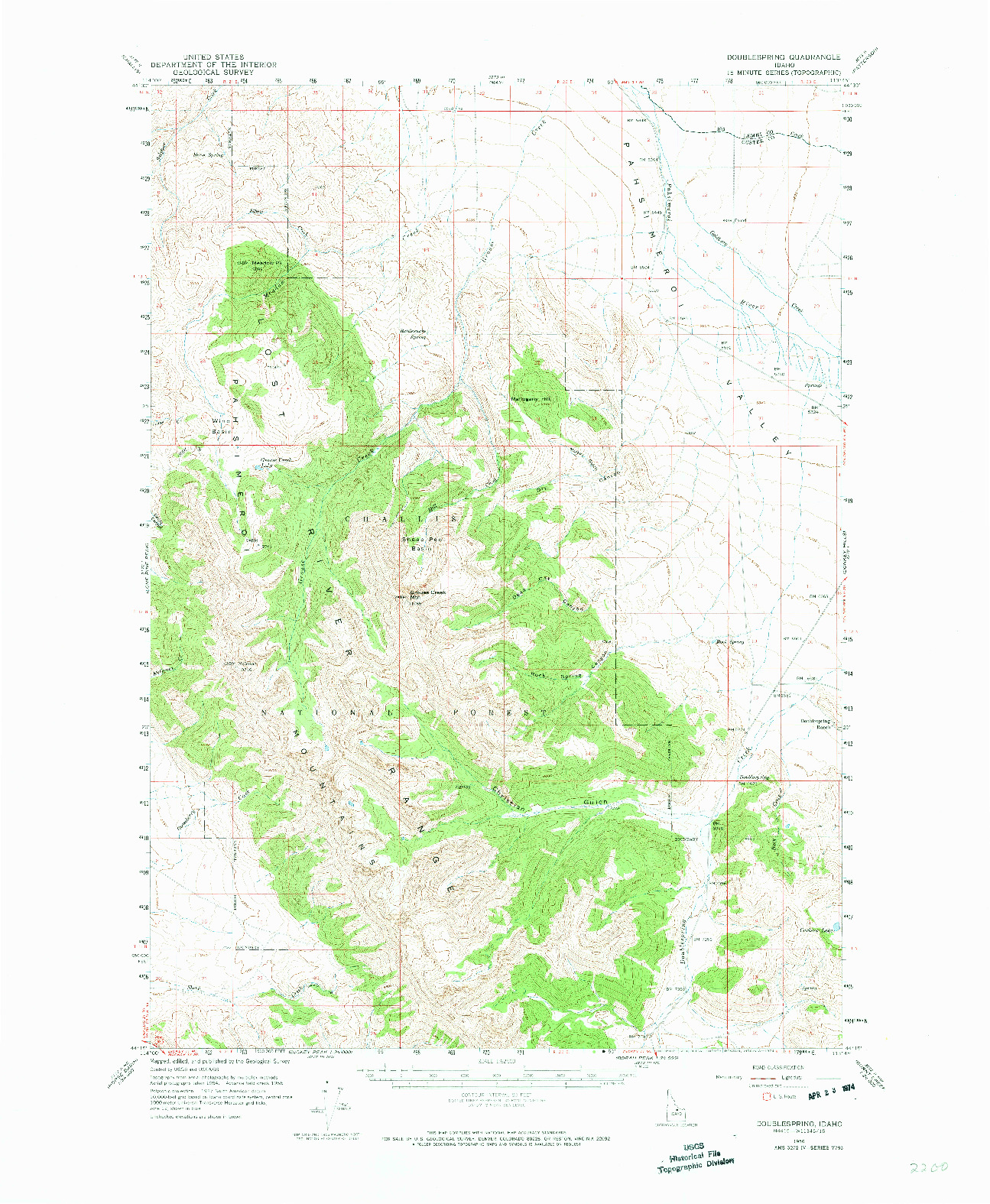 USGS 1:62500-SCALE QUADRANGLE FOR DOUBLESPRING, ID 1956