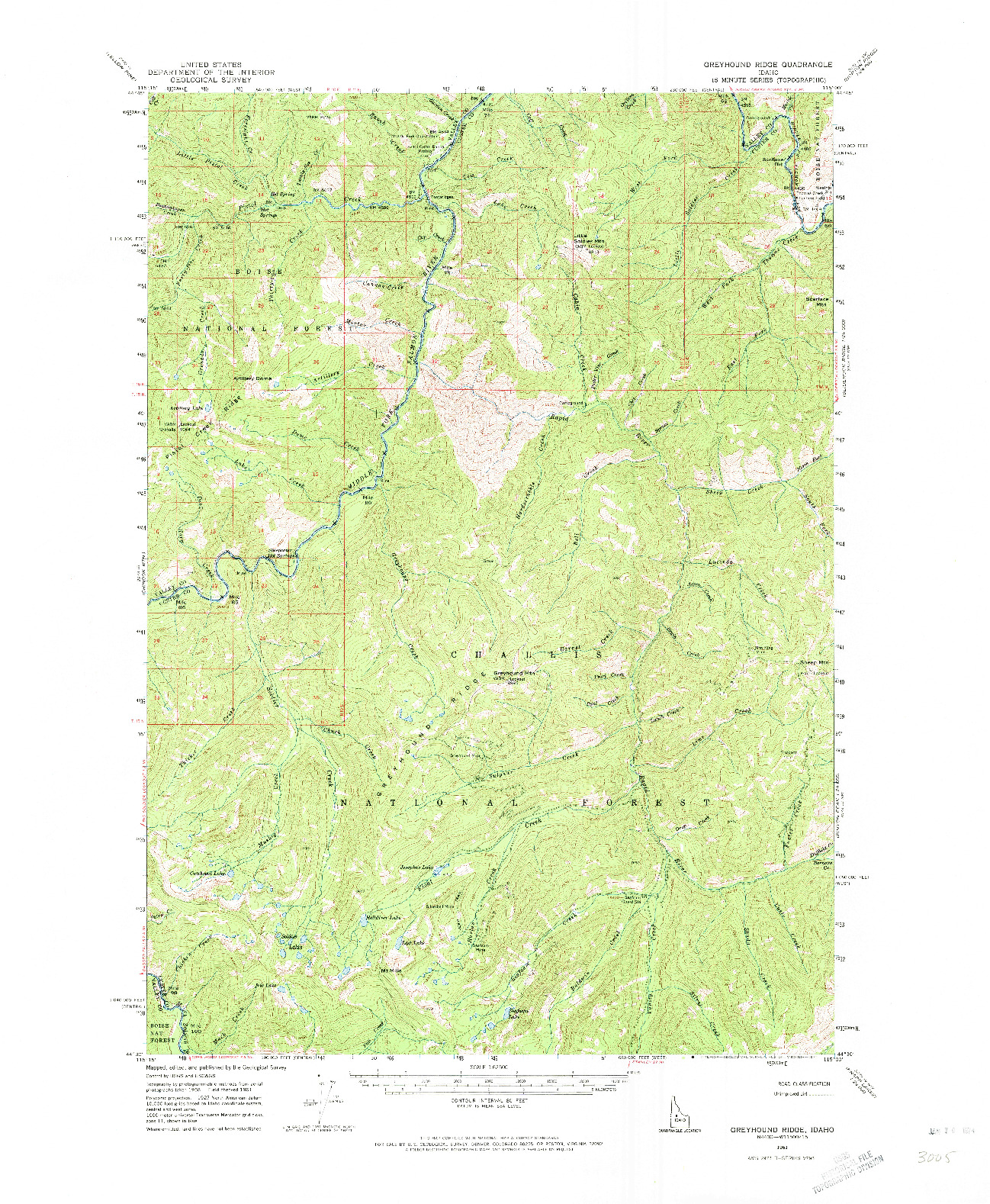 USGS 1:62500-SCALE QUADRANGLE FOR GREYHOUND RIDGE, ID 1961