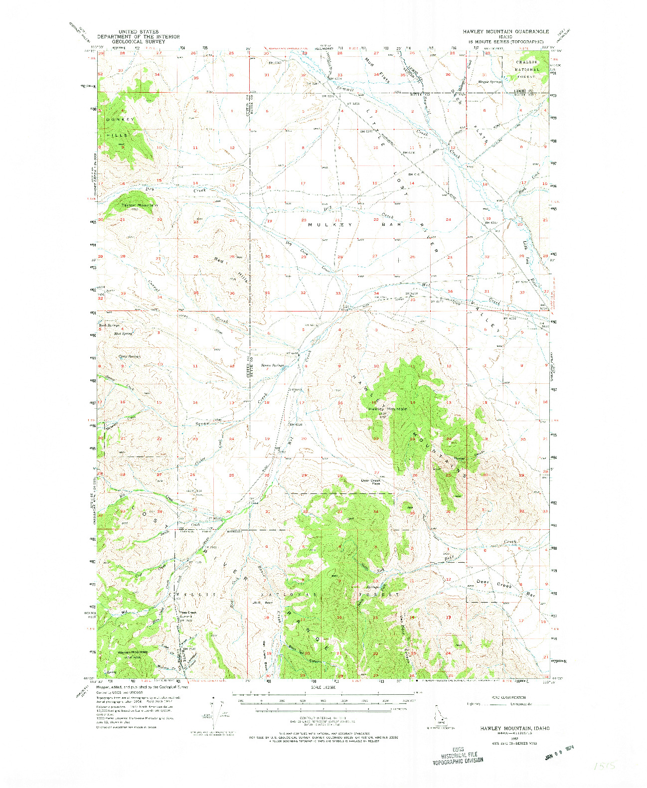 USGS 1:62500-SCALE QUADRANGLE FOR HAWLEY MOUNTAIN, ID 1957