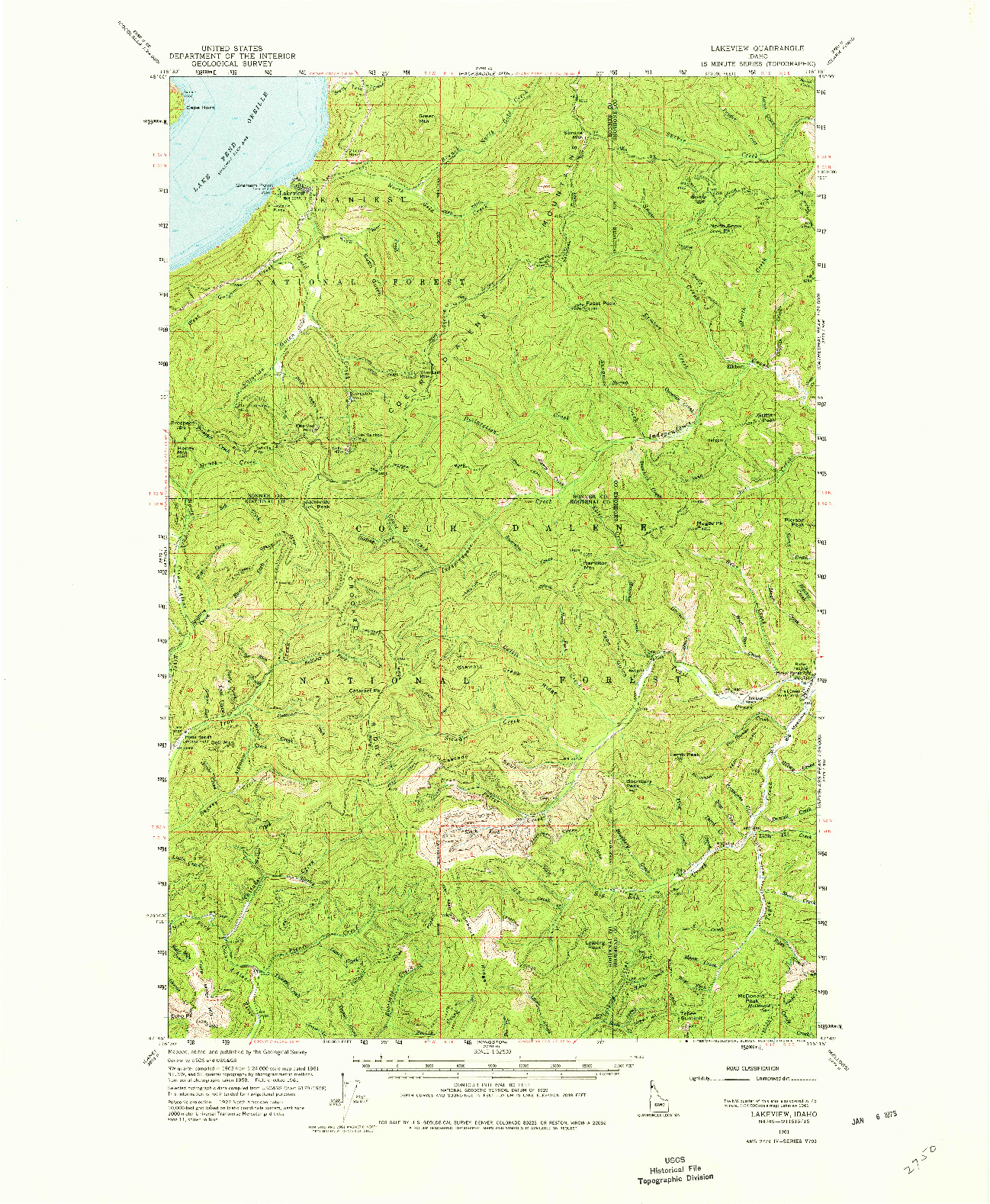 USGS 1:62500-SCALE QUADRANGLE FOR LAKEVIEW, ID 1961