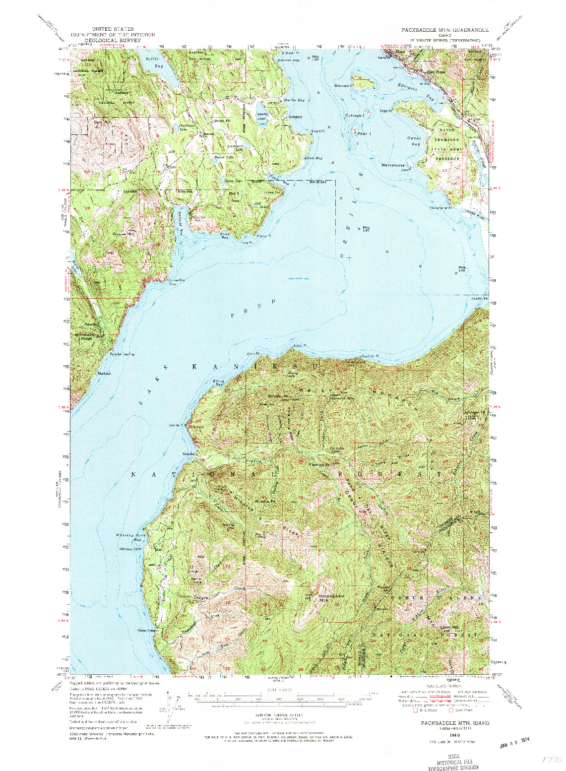 USGS 1:62500-SCALE QUADRANGLE FOR PACKSADDLE MTN, ID 1949