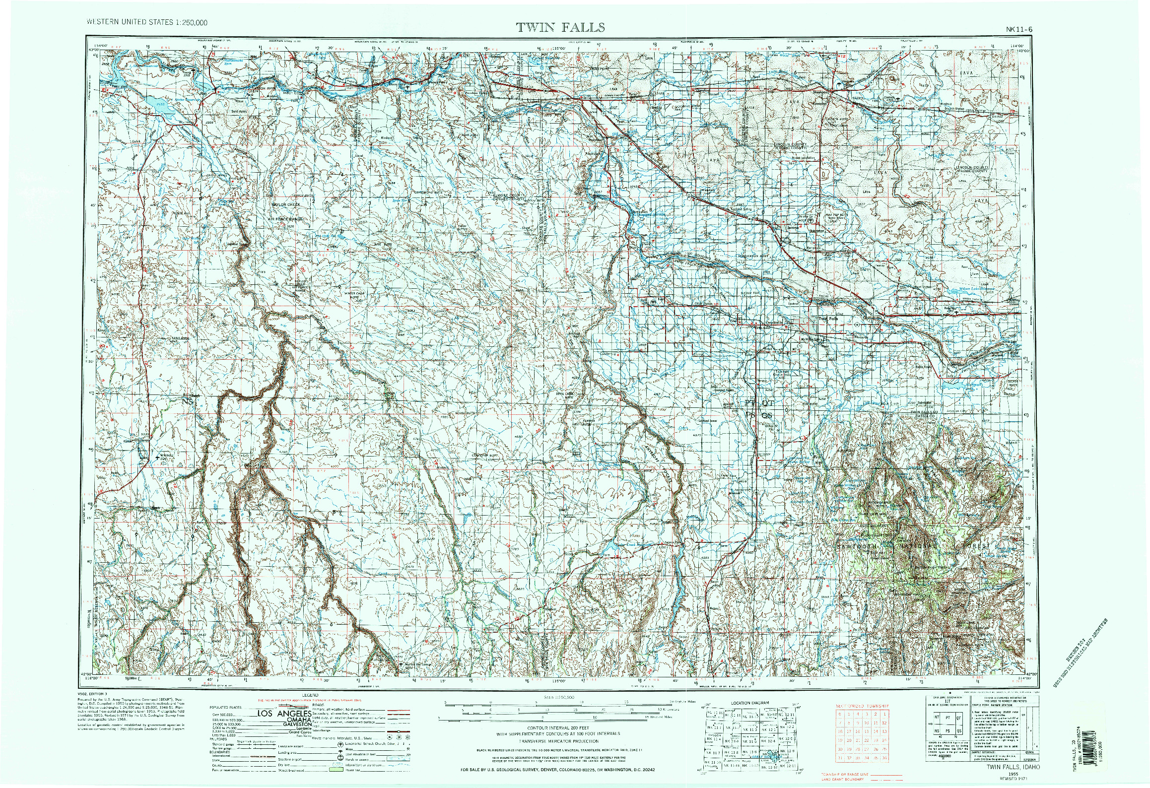 USGS 1:250000-SCALE QUADRANGLE FOR TWIN FALLS, ID 1955