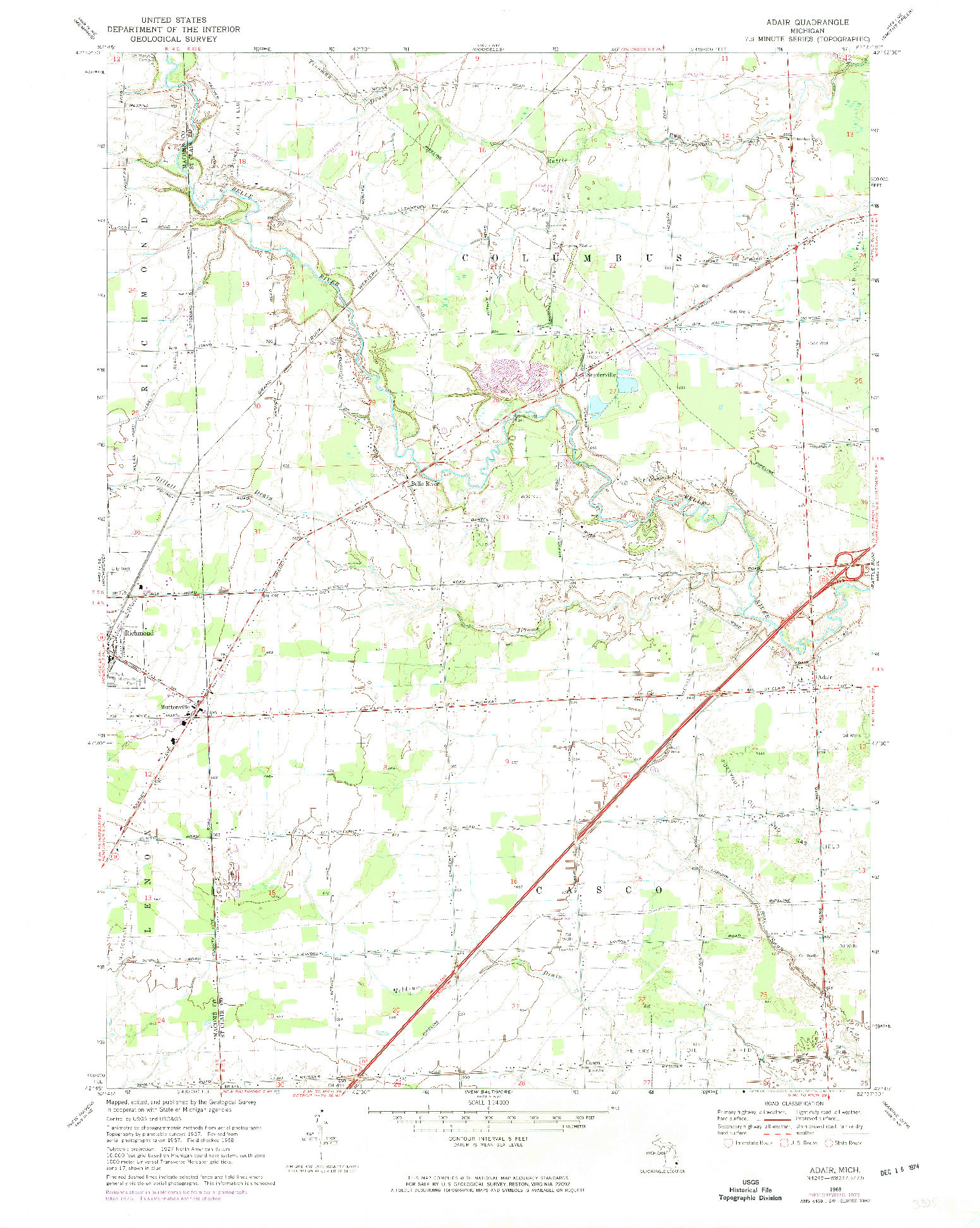 USGS 1:24000-SCALE QUADRANGLE FOR ADAIR, MI 1968