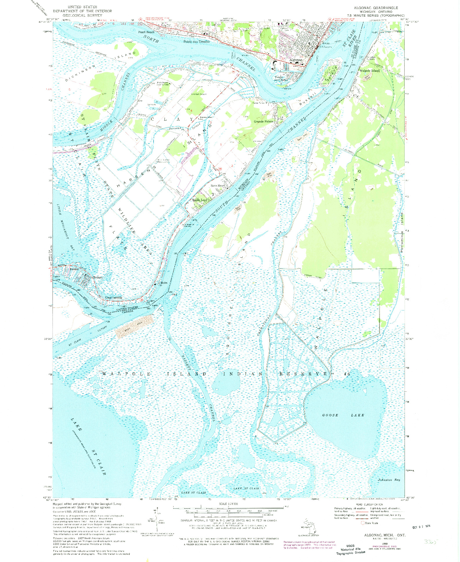 USGS 1:24000-SCALE QUADRANGLE FOR ALGONAC, MI 1968