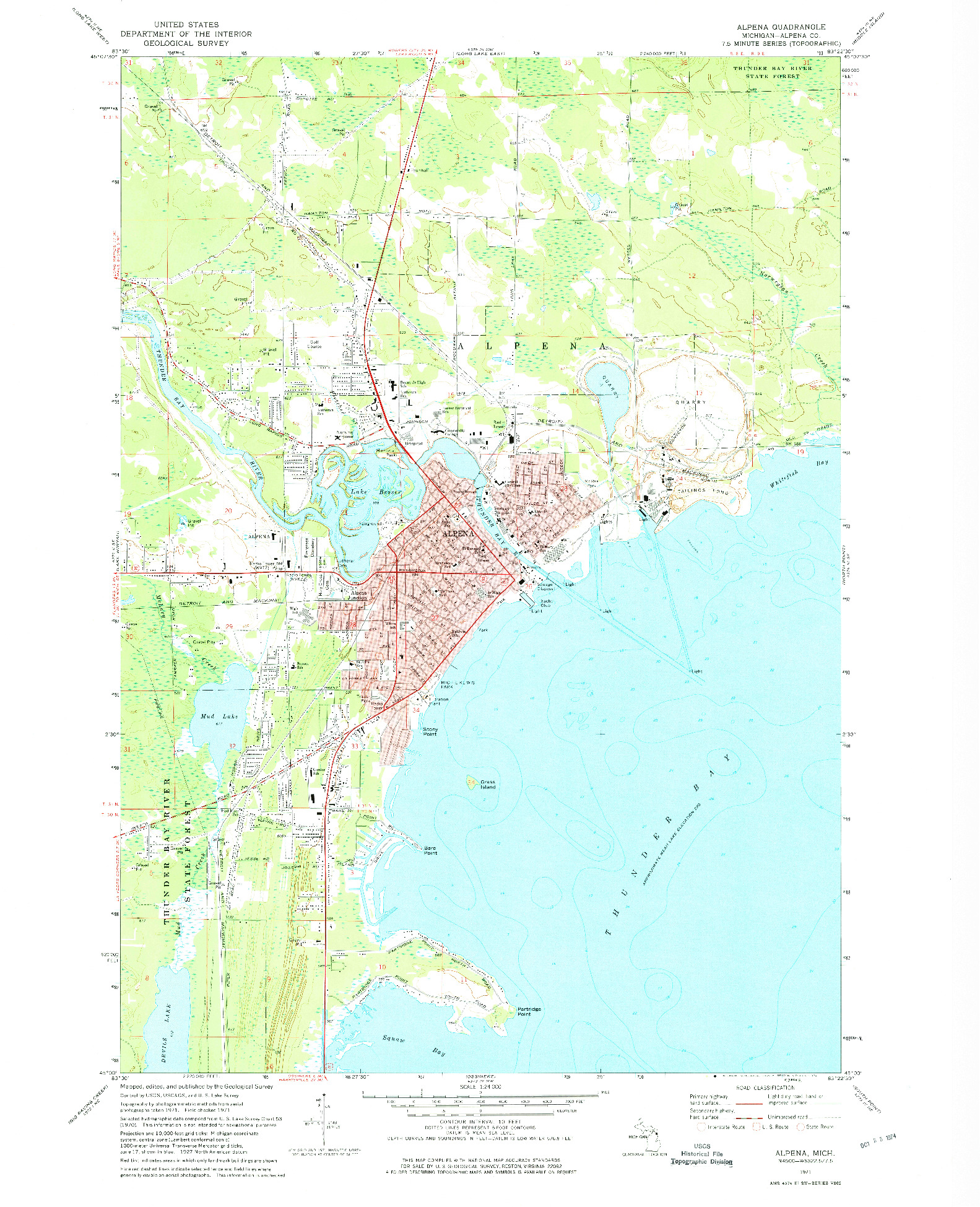 USGS 1:24000-SCALE QUADRANGLE FOR ALPENA, MI 1971
