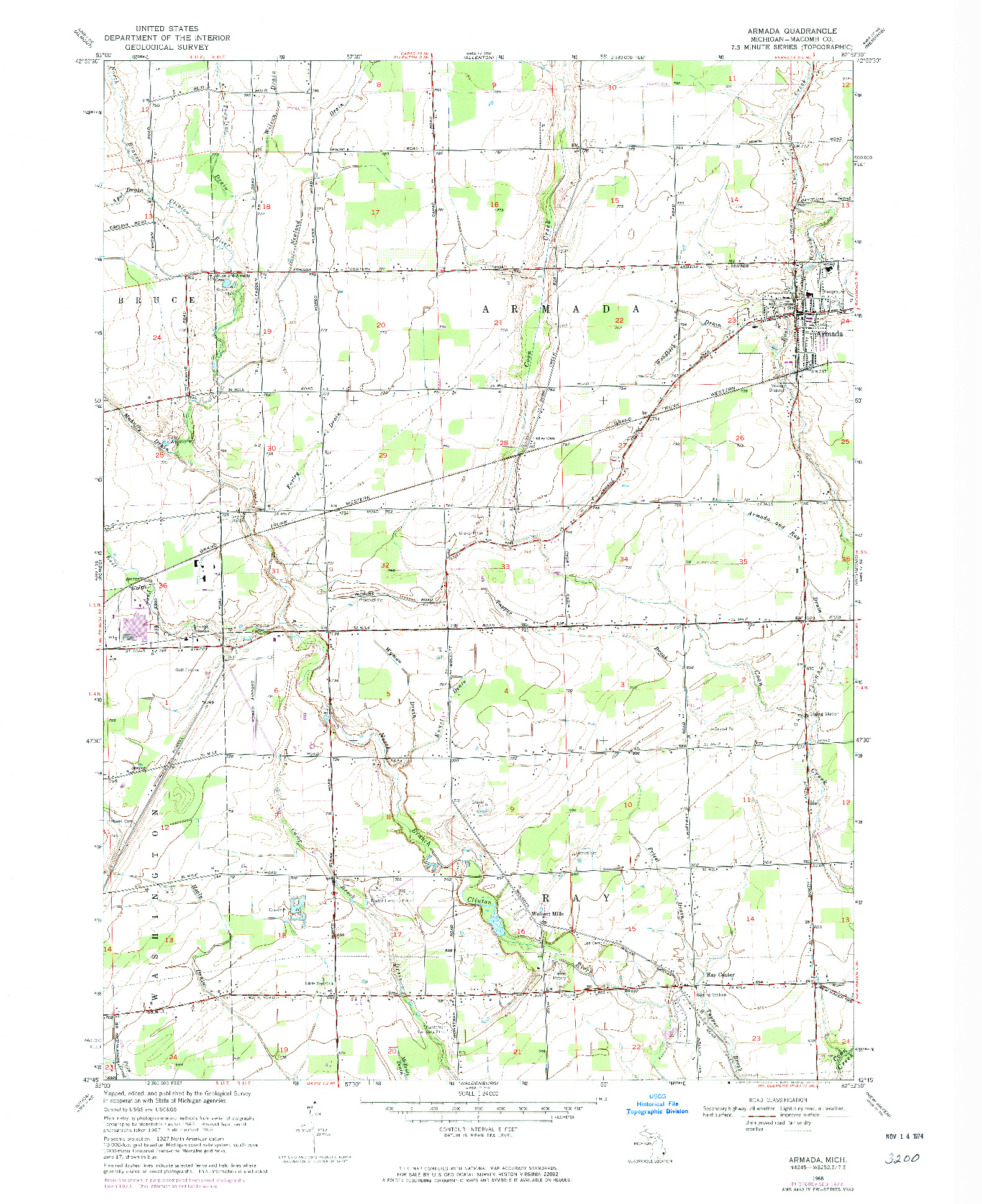 USGS 1:24000-SCALE QUADRANGLE FOR ARMADA, MI 1968