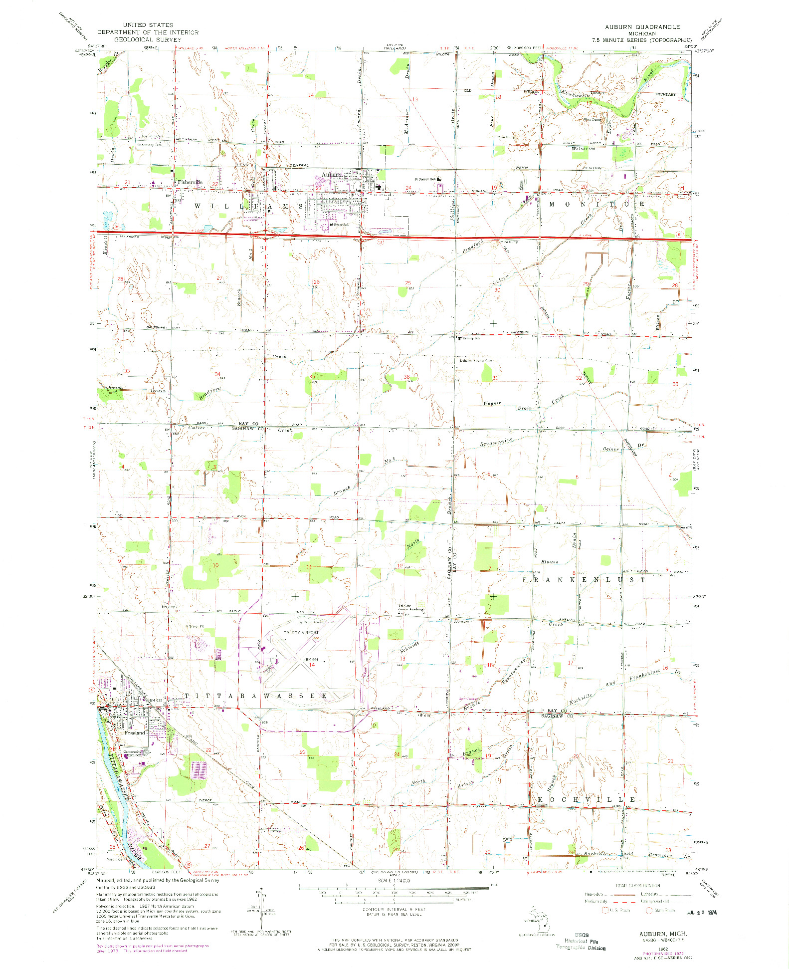 USGS 1:24000-SCALE QUADRANGLE FOR AUBURN, MI 1962