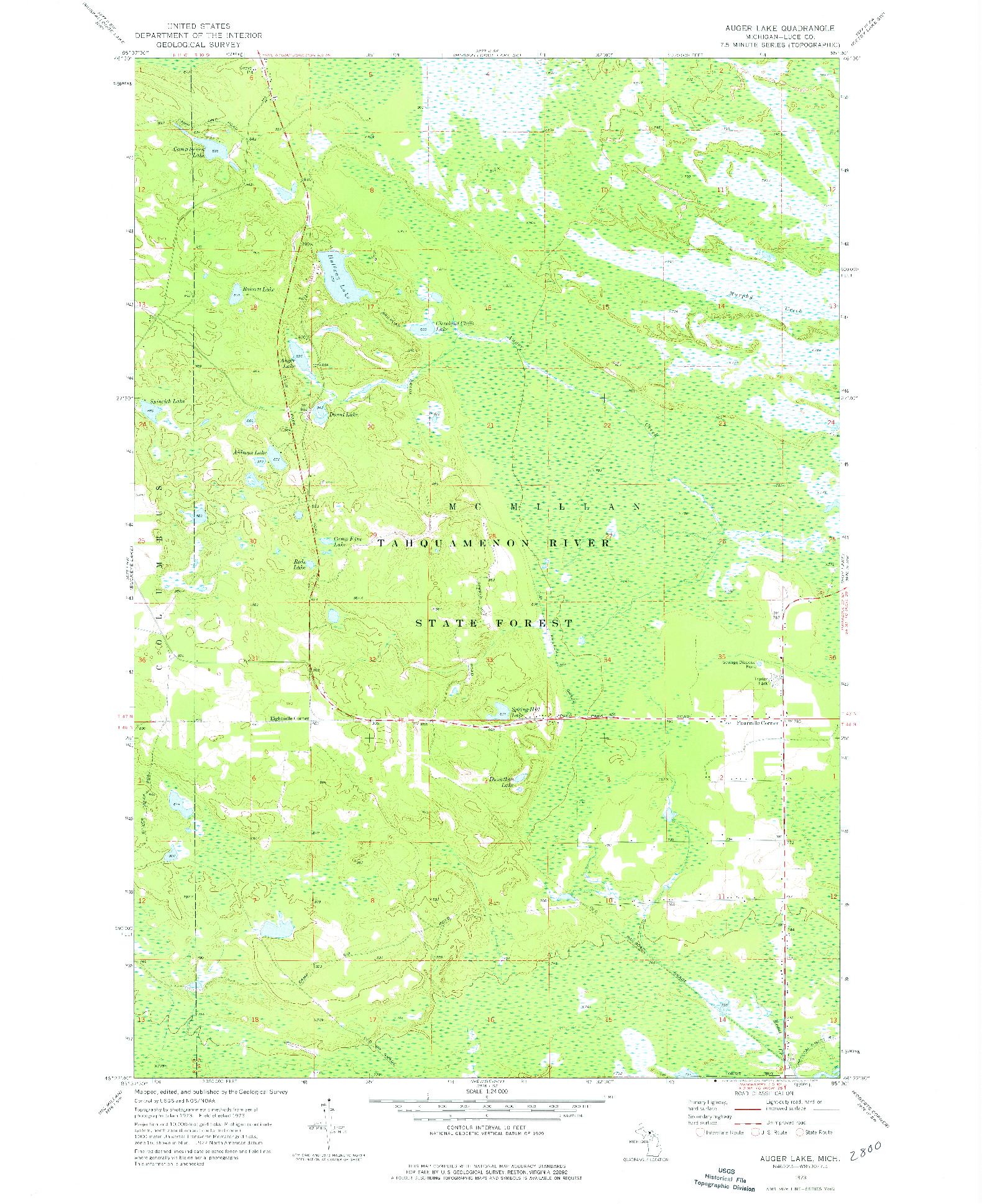 USGS 1:24000-SCALE QUADRANGLE FOR AUGER LAKE, MI 1962