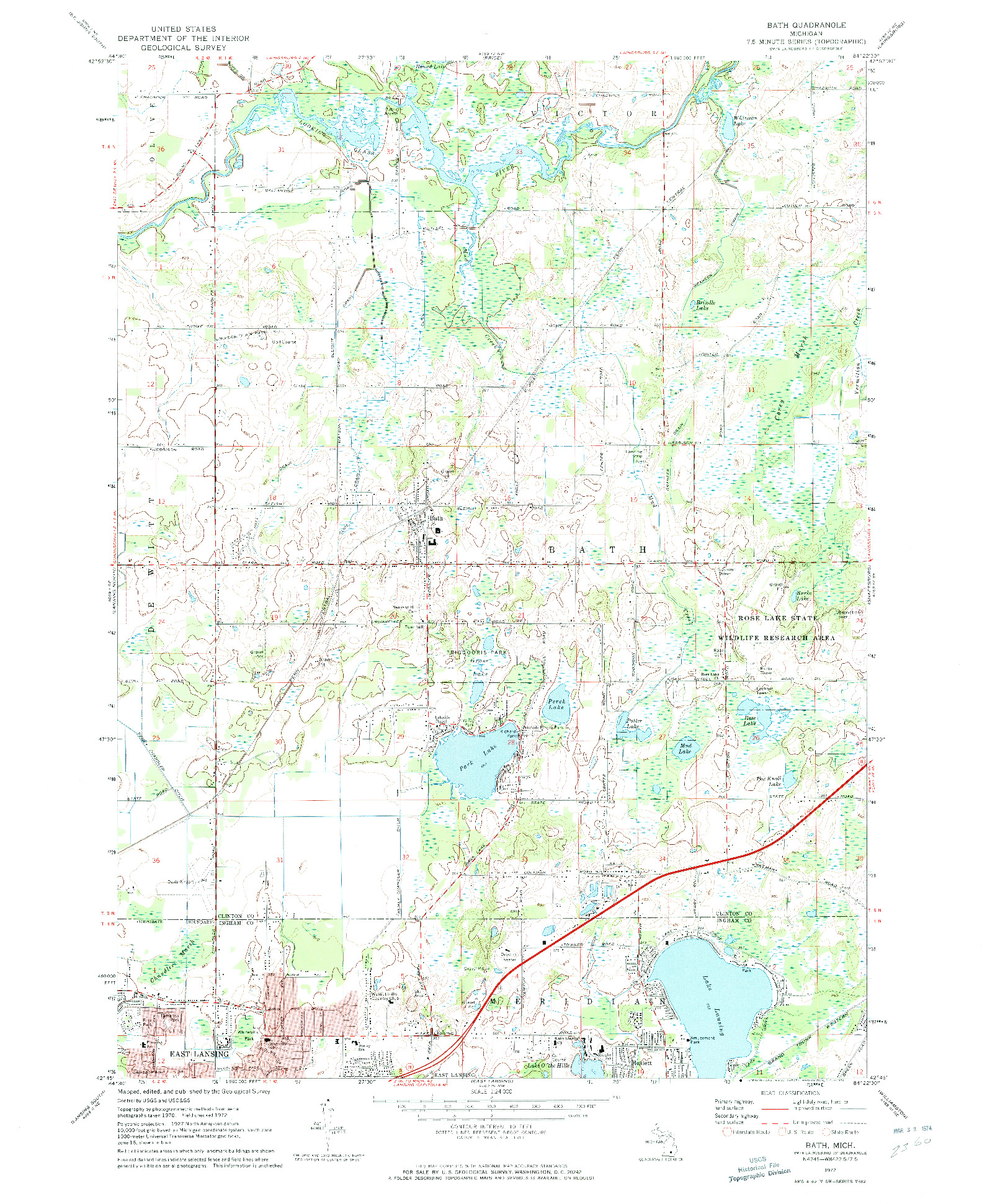 USGS 1:24000-SCALE QUADRANGLE FOR BATH, MI 1972