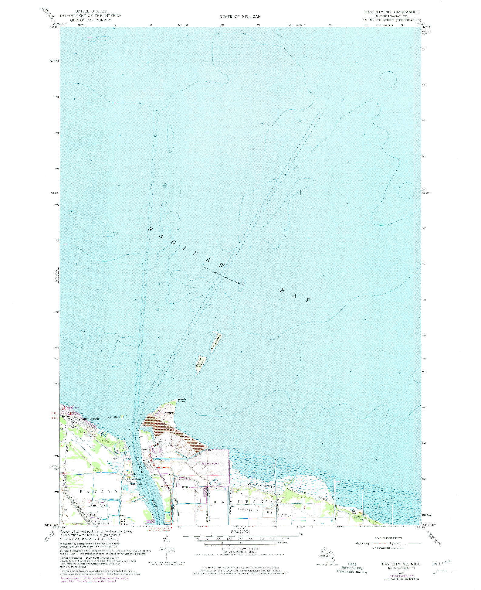 USGS 1:24000-SCALE QUADRANGLE FOR BAY CITY NE, MI 1967