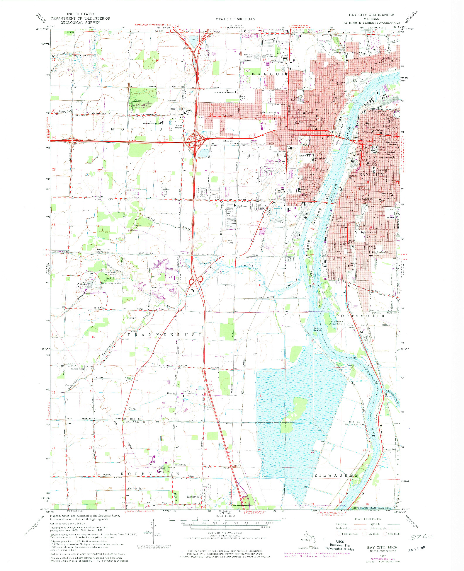 USGS 1:24000-SCALE QUADRANGLE FOR BAY CITY, MI 1967