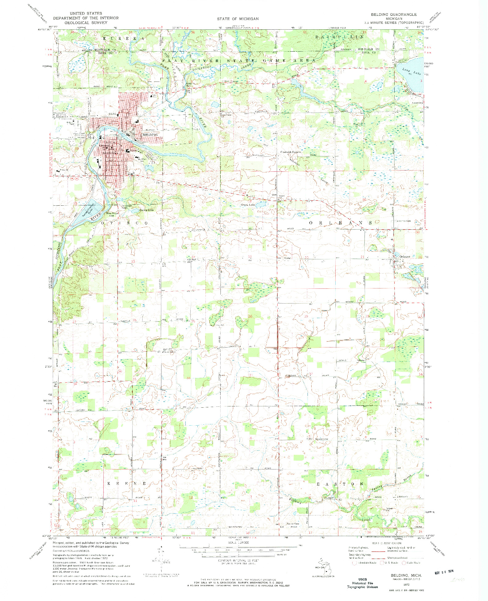 USGS 1:24000-SCALE QUADRANGLE FOR BELDING, MI 1972