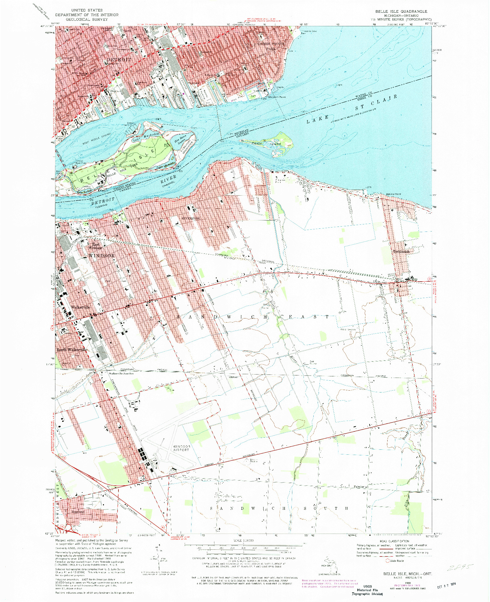 USGS 1:24000-SCALE QUADRANGLE FOR BELLE ISLE, MI 1968