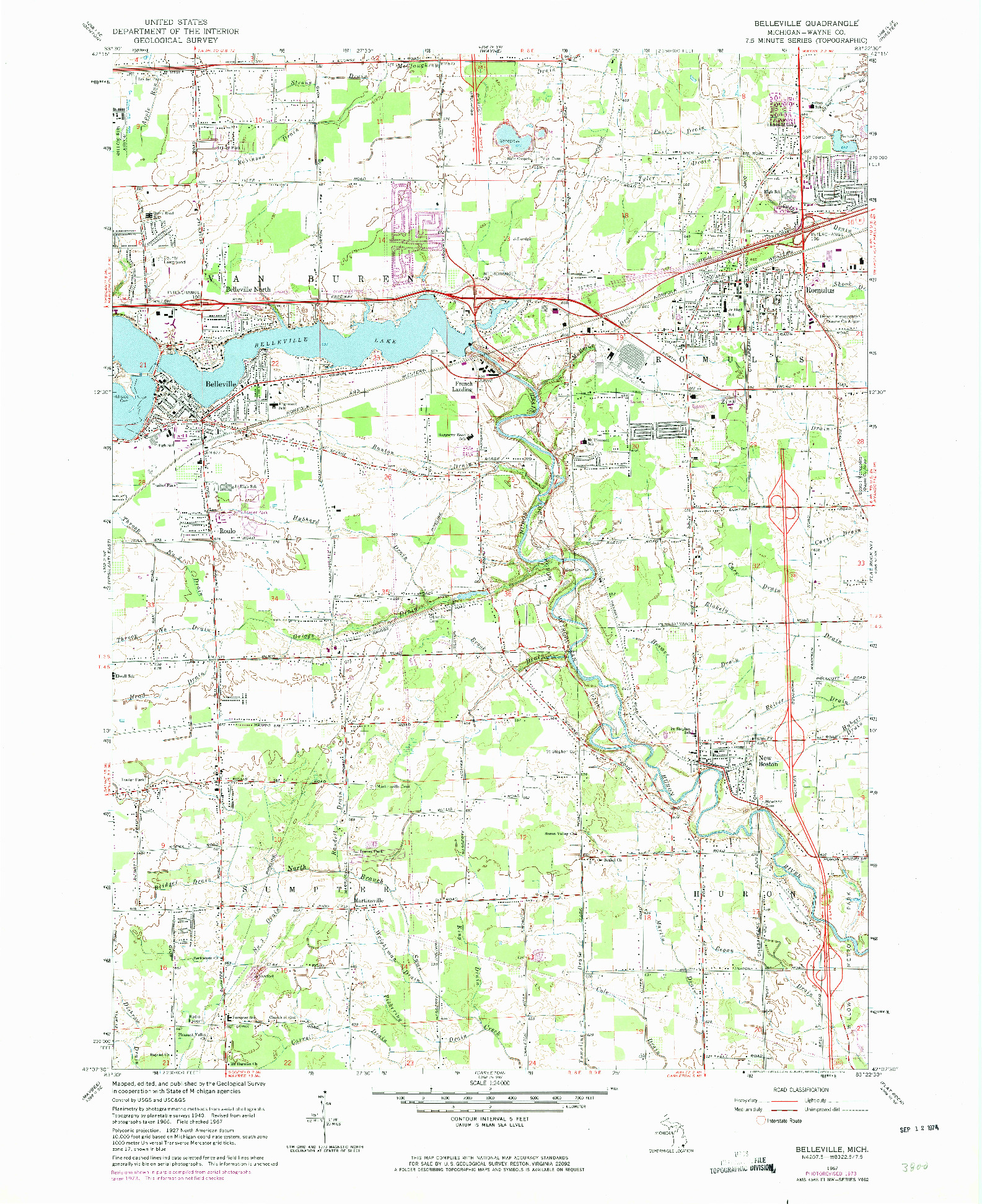 USGS 1:24000-SCALE QUADRANGLE FOR BELLEVILLE, MI 1967