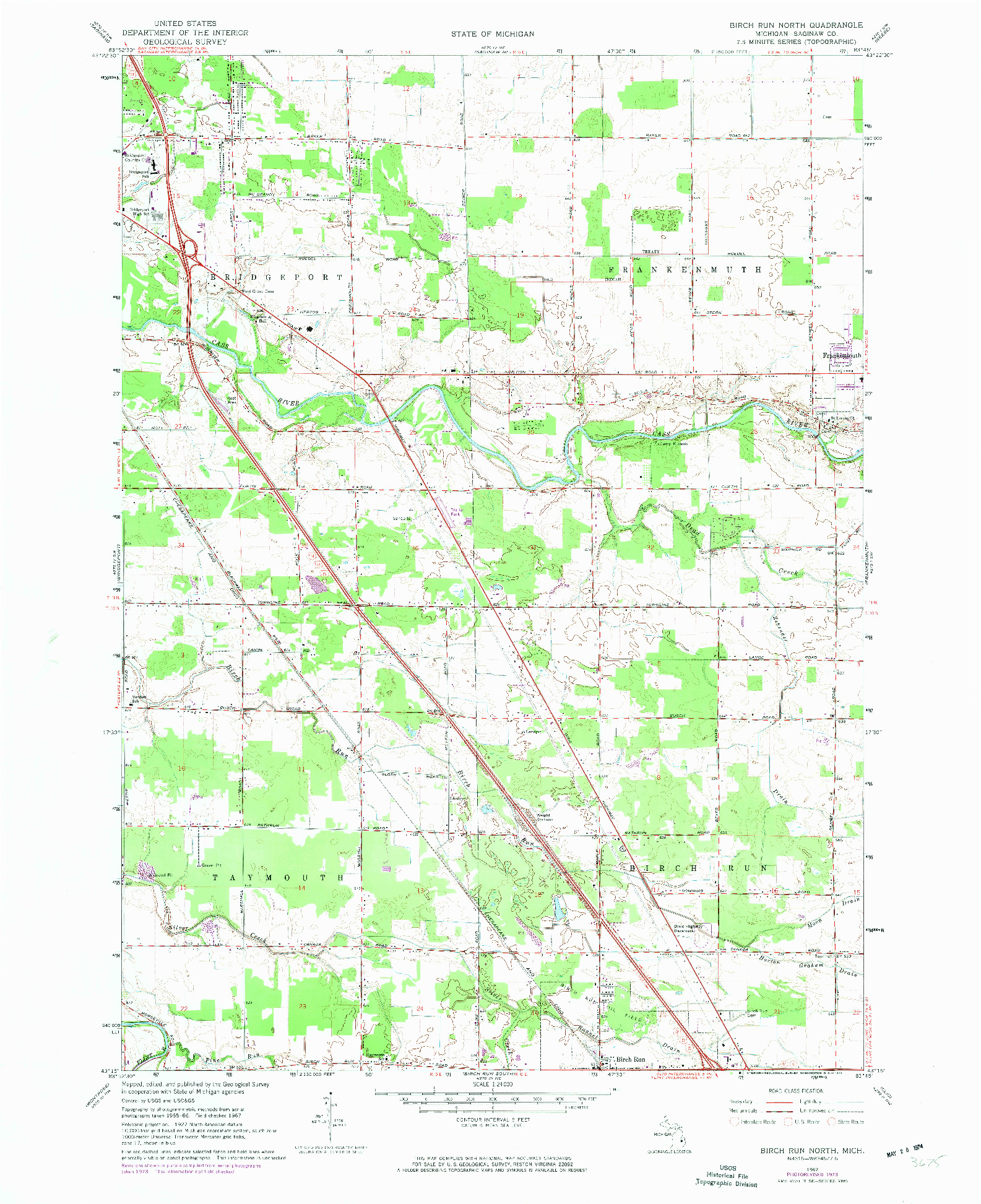 USGS 1:24000-SCALE QUADRANGLE FOR BIRCH RUN NORTH, MI 1967