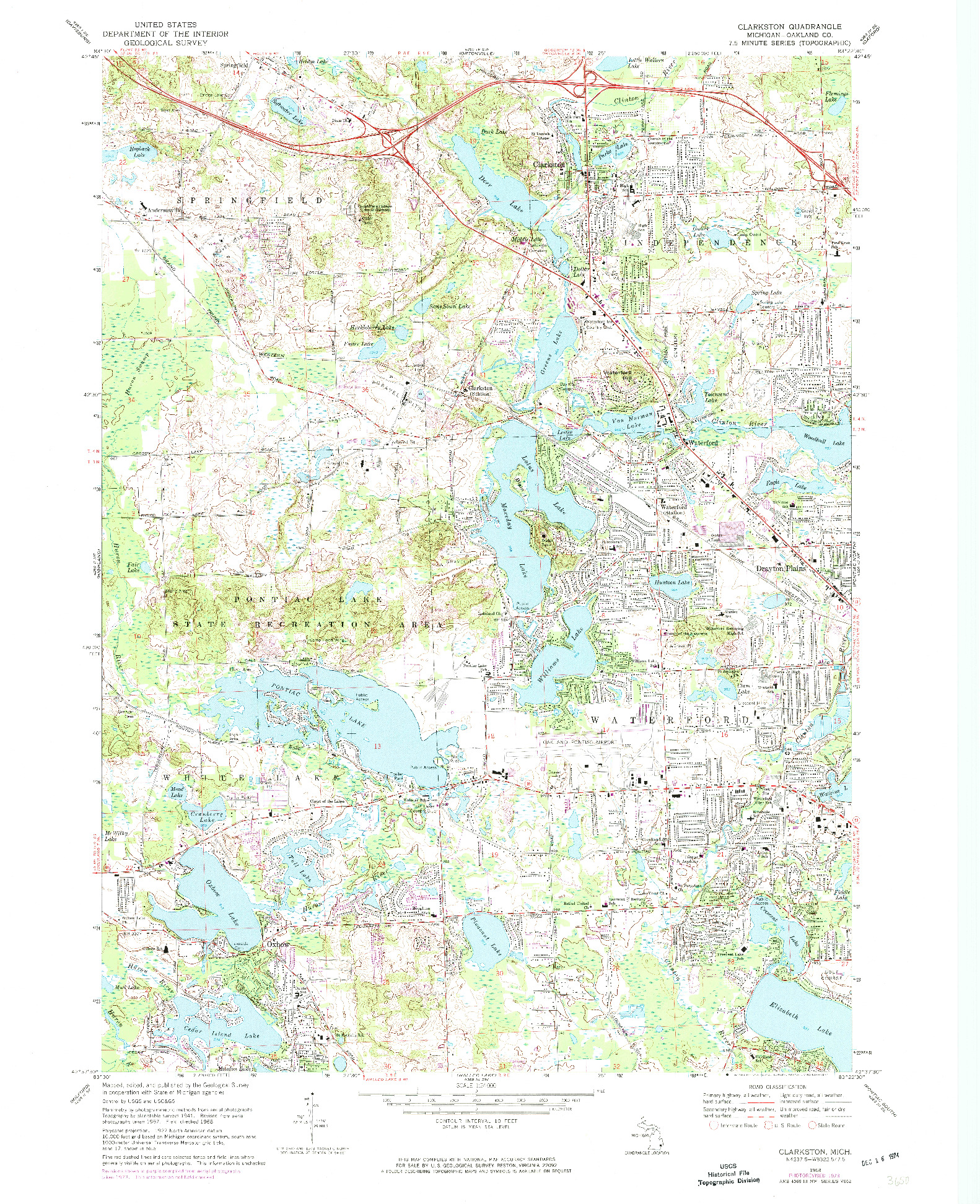 USGS 1:24000-SCALE QUADRANGLE FOR CLARKSTON, MI 1968