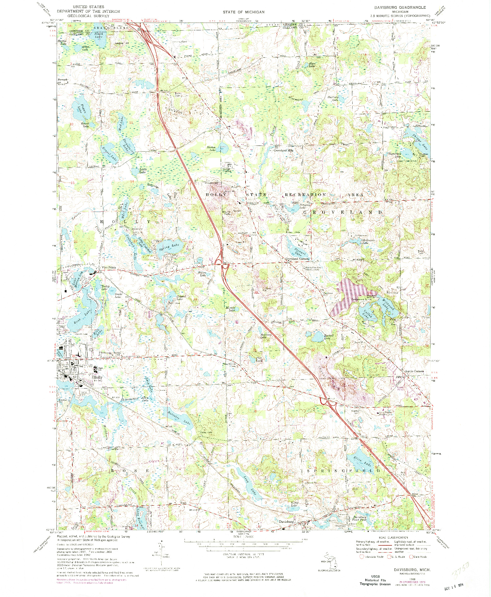 USGS 1:24000-SCALE QUADRANGLE FOR DAVISBURG, MI 1968