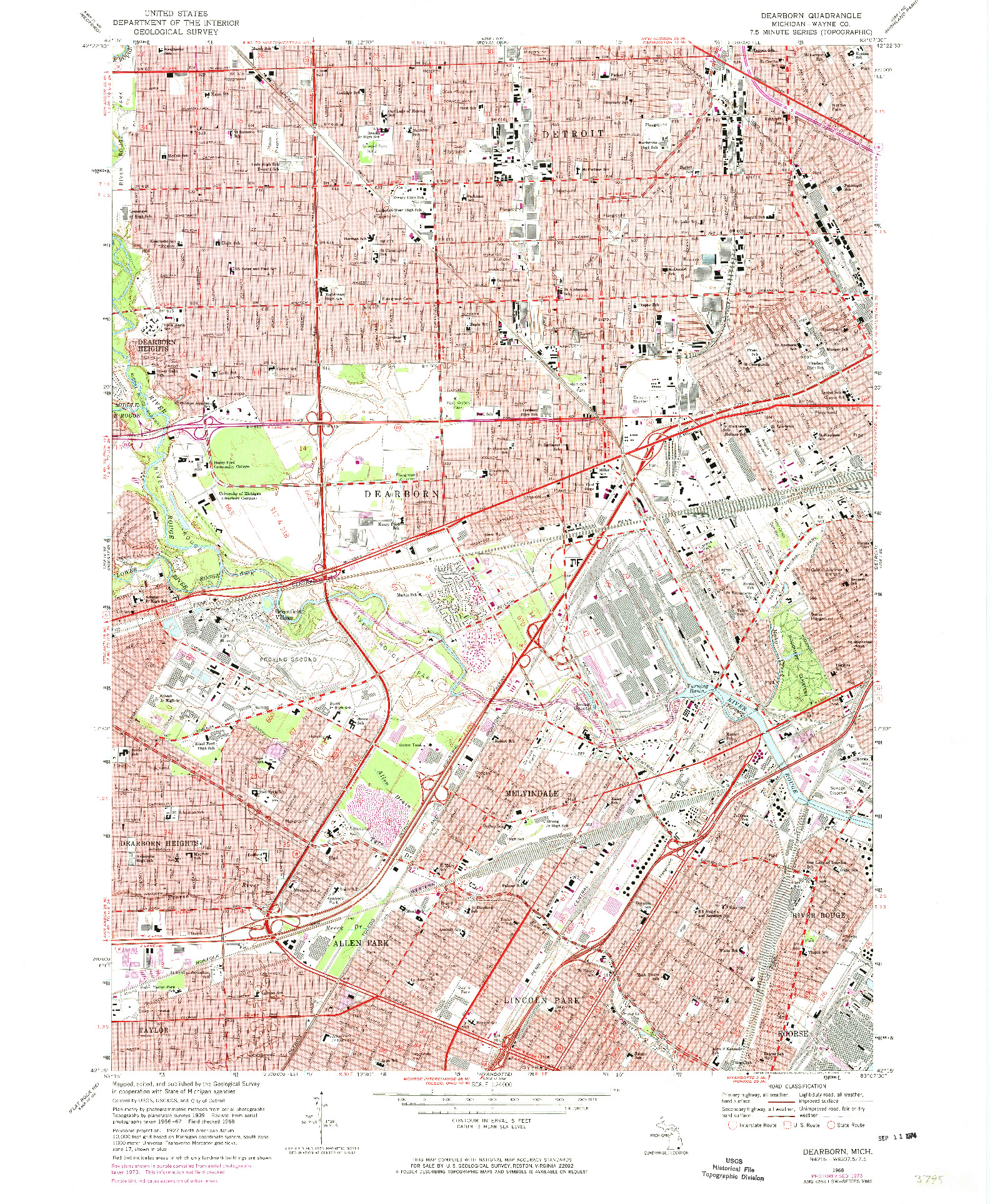 USGS 1:24000-SCALE QUADRANGLE FOR DEARBORN, MI 1968