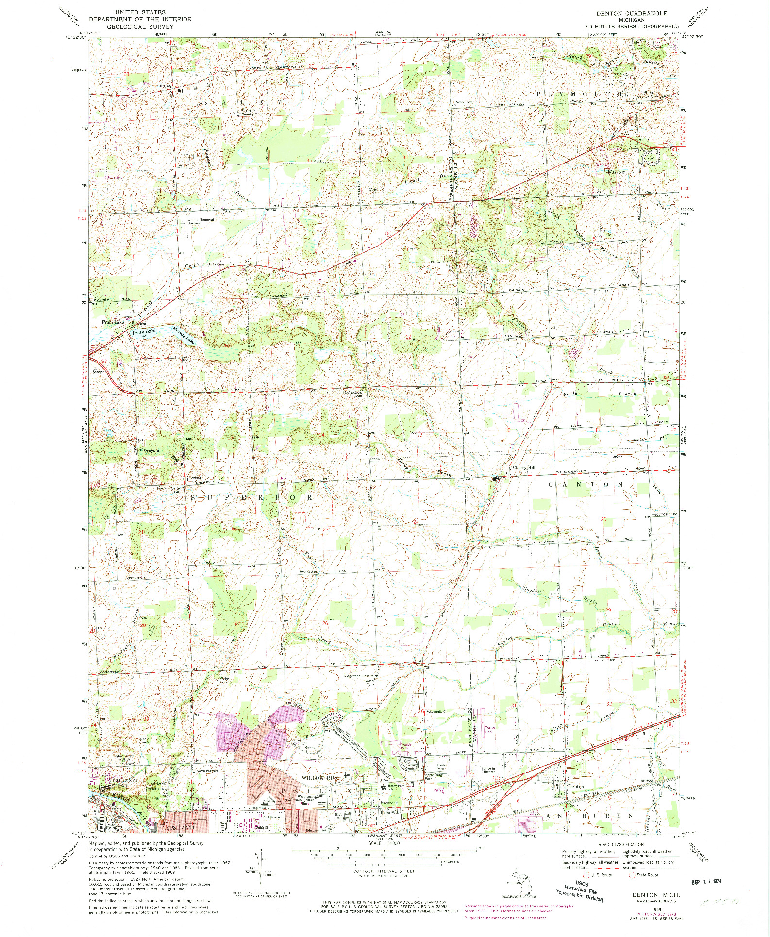 USGS 1:24000-SCALE QUADRANGLE FOR DENTON, MI 1969