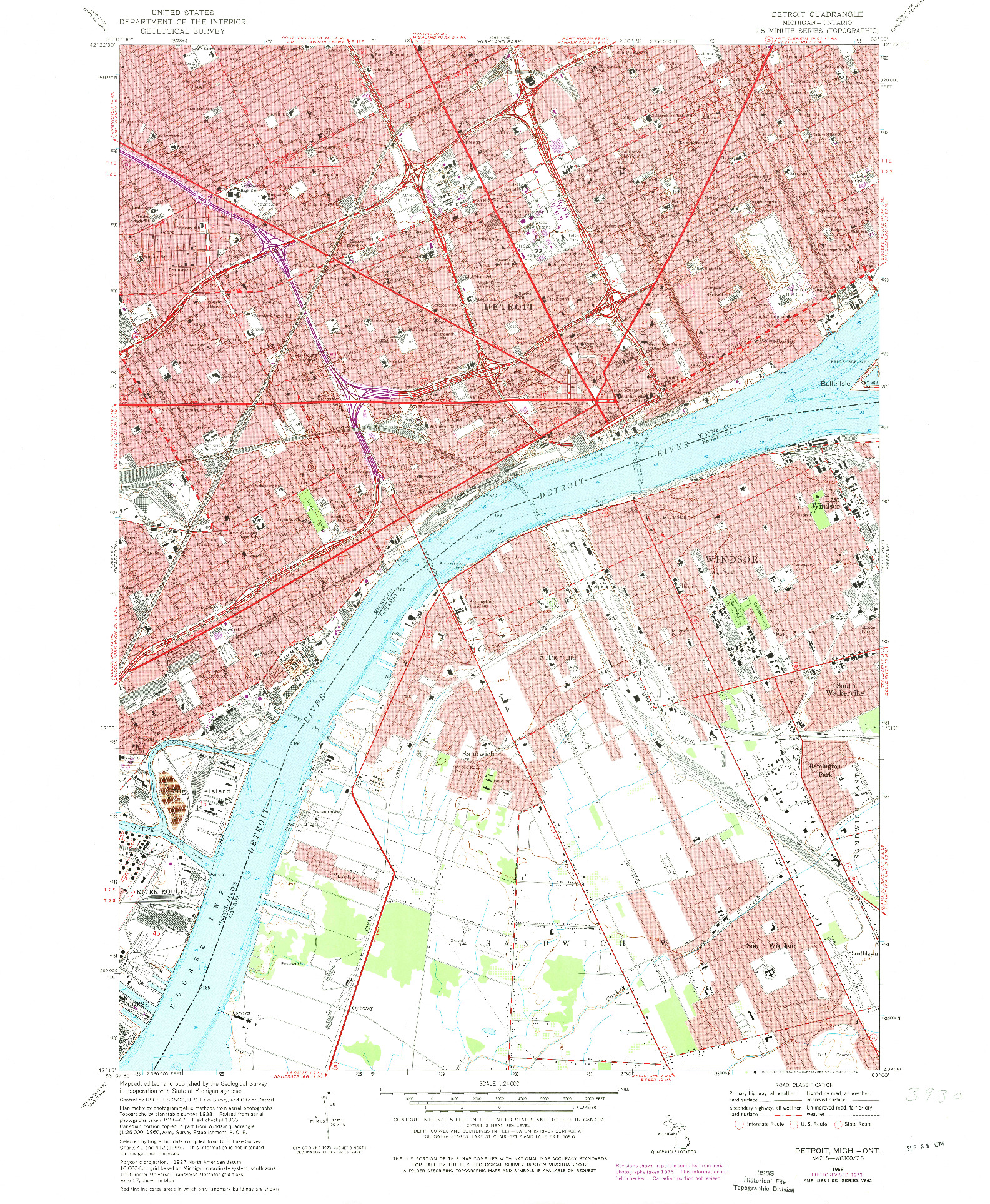 USGS 1:24000-SCALE QUADRANGLE FOR DETROIT, MI 1968