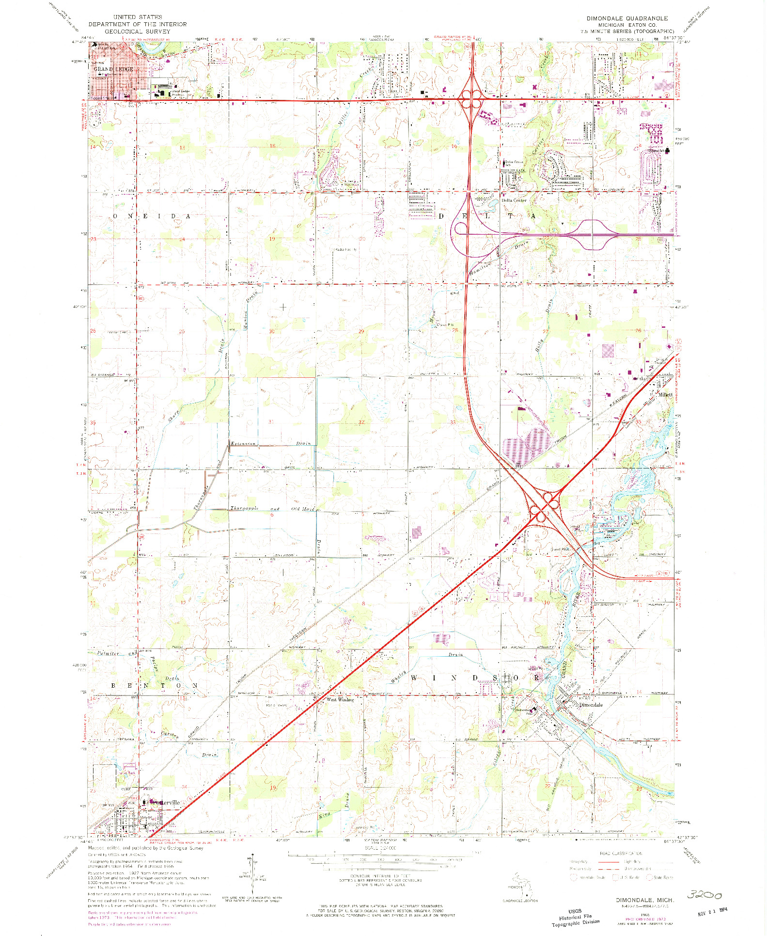 USGS 1:24000-SCALE QUADRANGLE FOR DIMONDALE, MI 1965