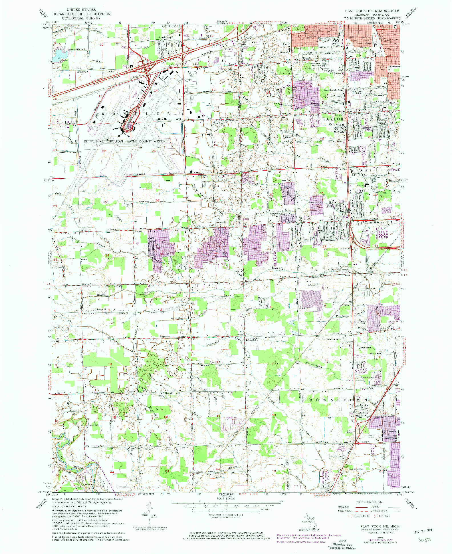 USGS 1:24000-SCALE QUADRANGLE FOR FLAT ROCK NE, MI 1967