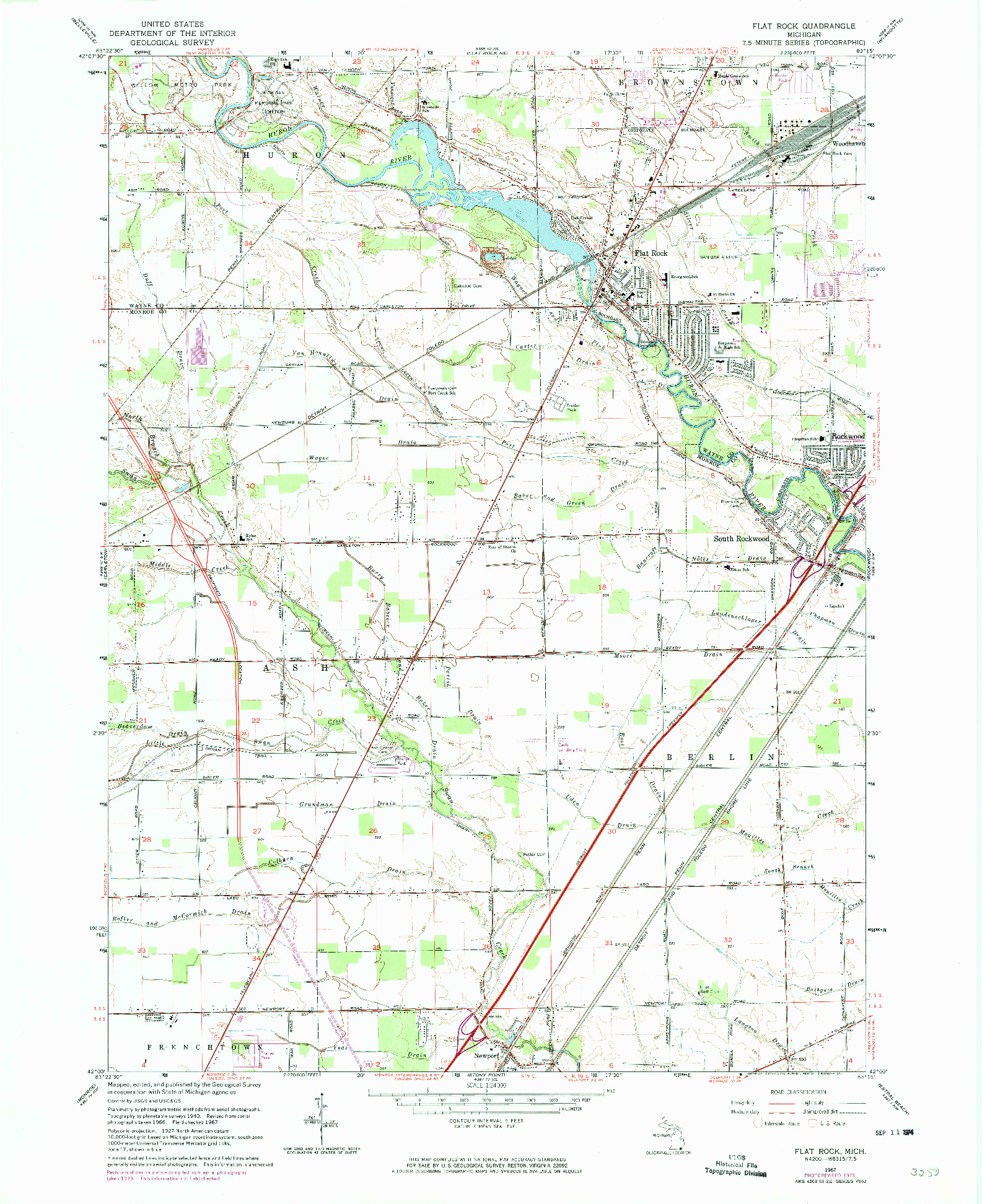 USGS 1:24000-SCALE QUADRANGLE FOR FLAT ROCK, MI 1967