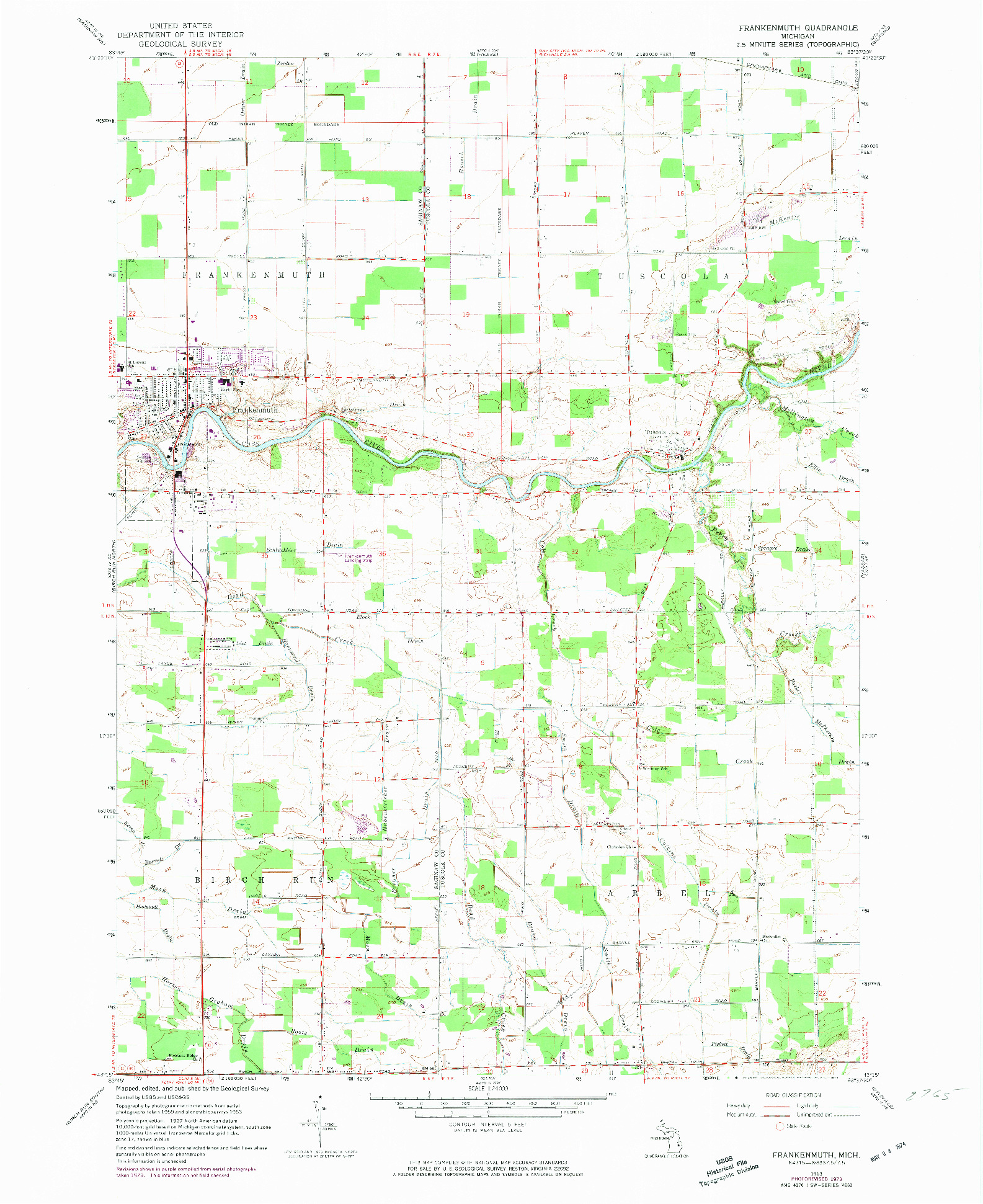 USGS 1:24000-SCALE QUADRANGLE FOR FRANKENMUTH, MI 1963