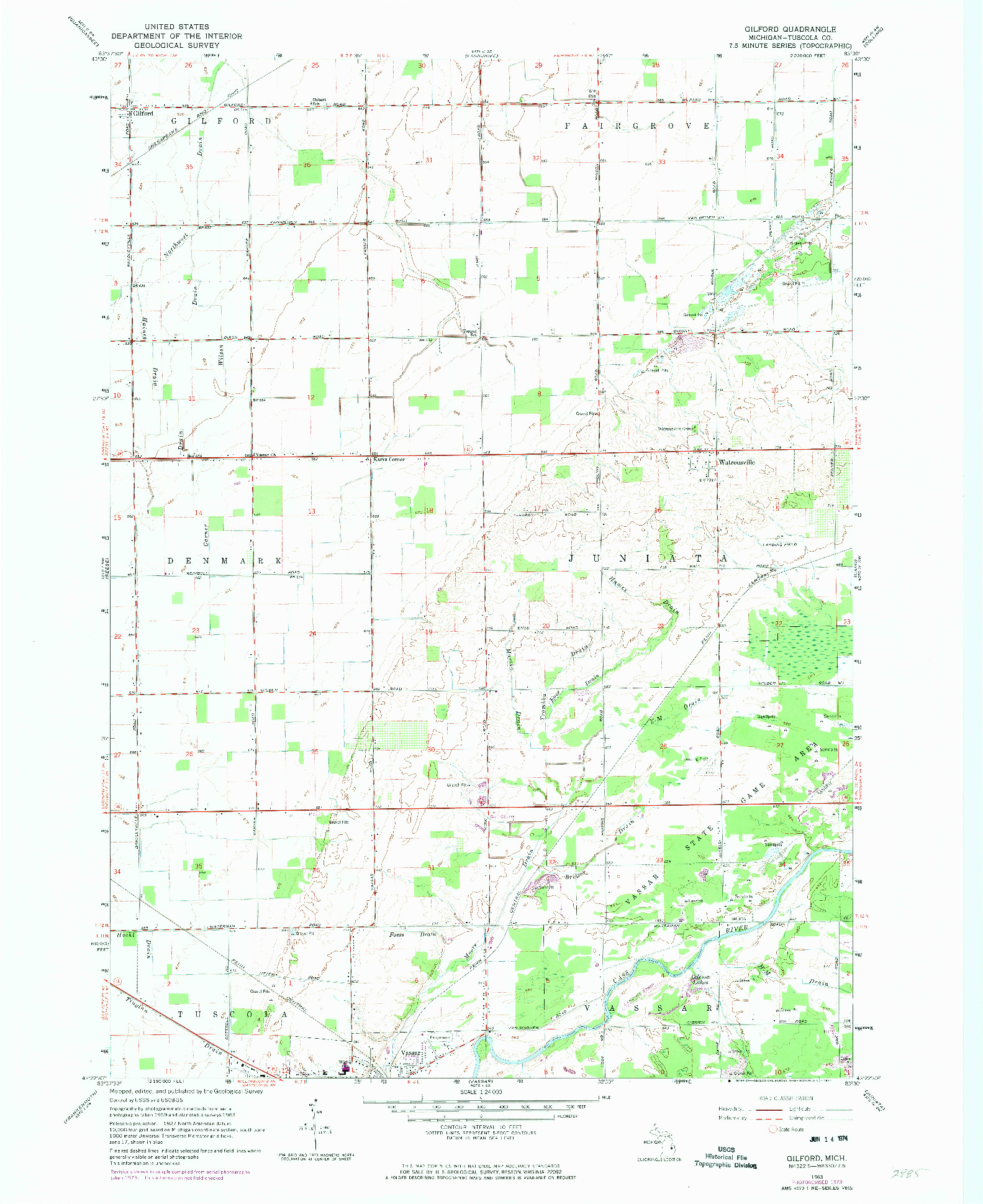 USGS 1:24000-SCALE QUADRANGLE FOR GILFORD, MI 1963