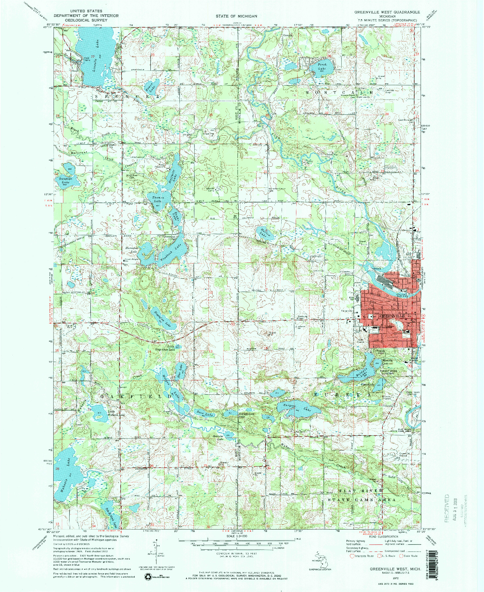 USGS 1:24000-SCALE QUADRANGLE FOR GREENVILLE WEST, MI 1972