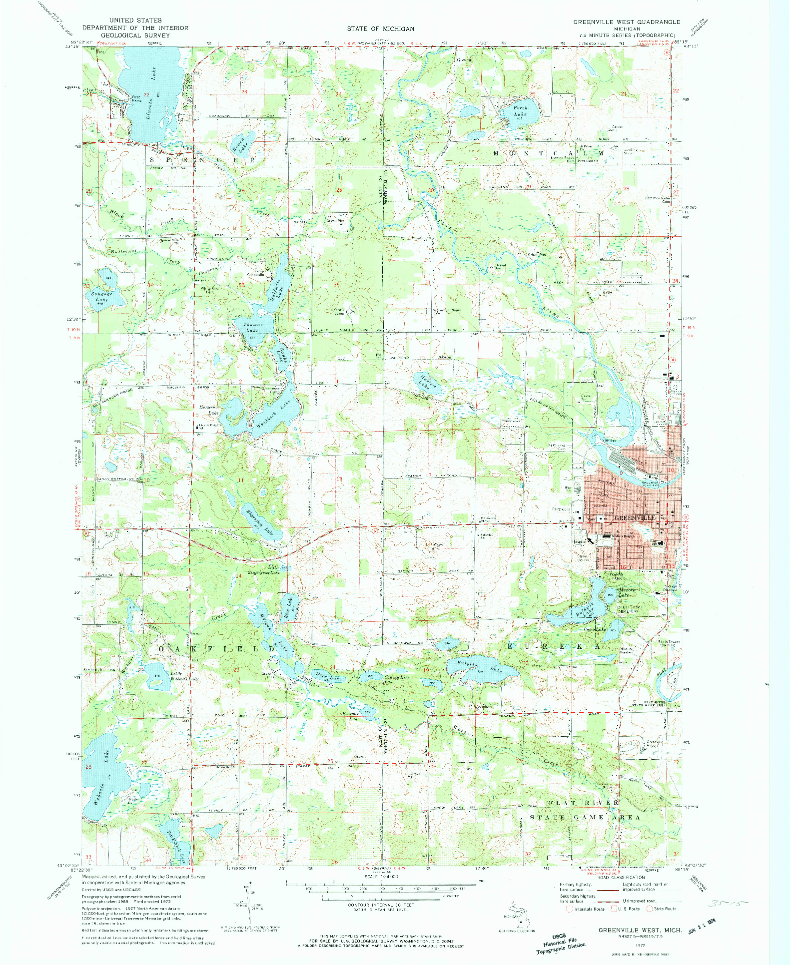 USGS 1:24000-SCALE QUADRANGLE FOR GREENVILLE WEST, MI 1972