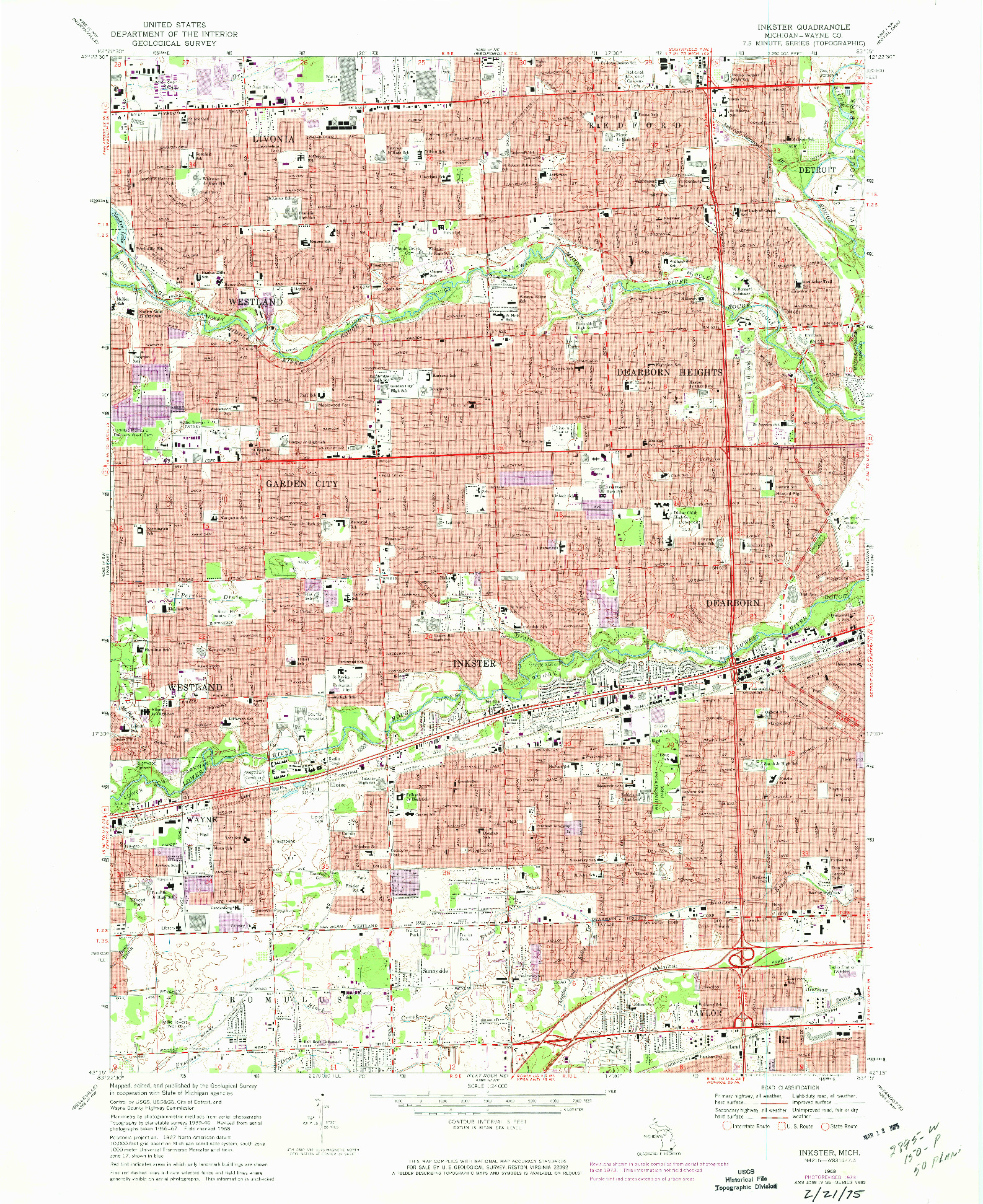 USGS 1:24000-SCALE QUADRANGLE FOR INKSTER, MI 1968