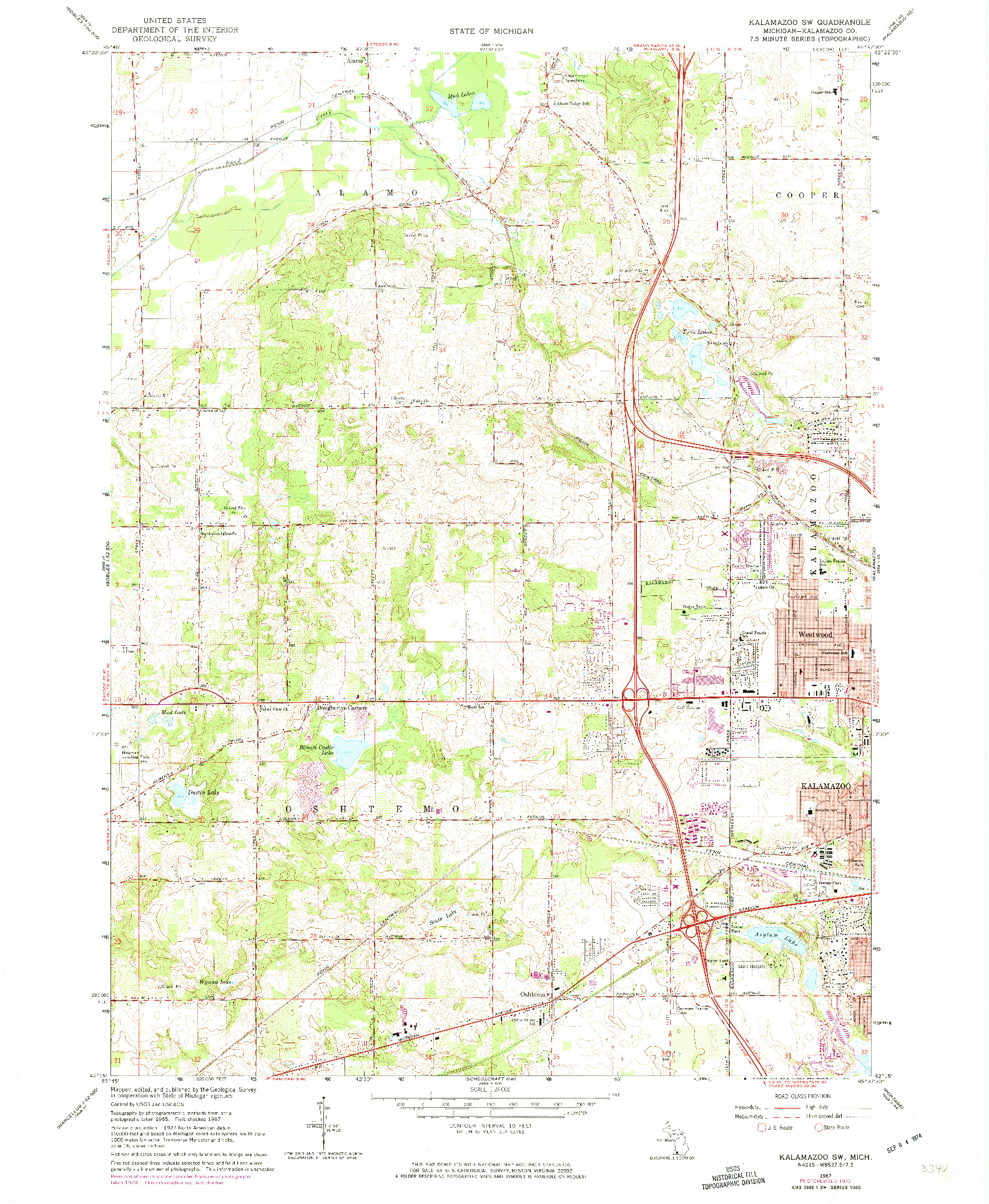 USGS 1:24000-SCALE QUADRANGLE FOR KALAMAZOO SW, MI 1967