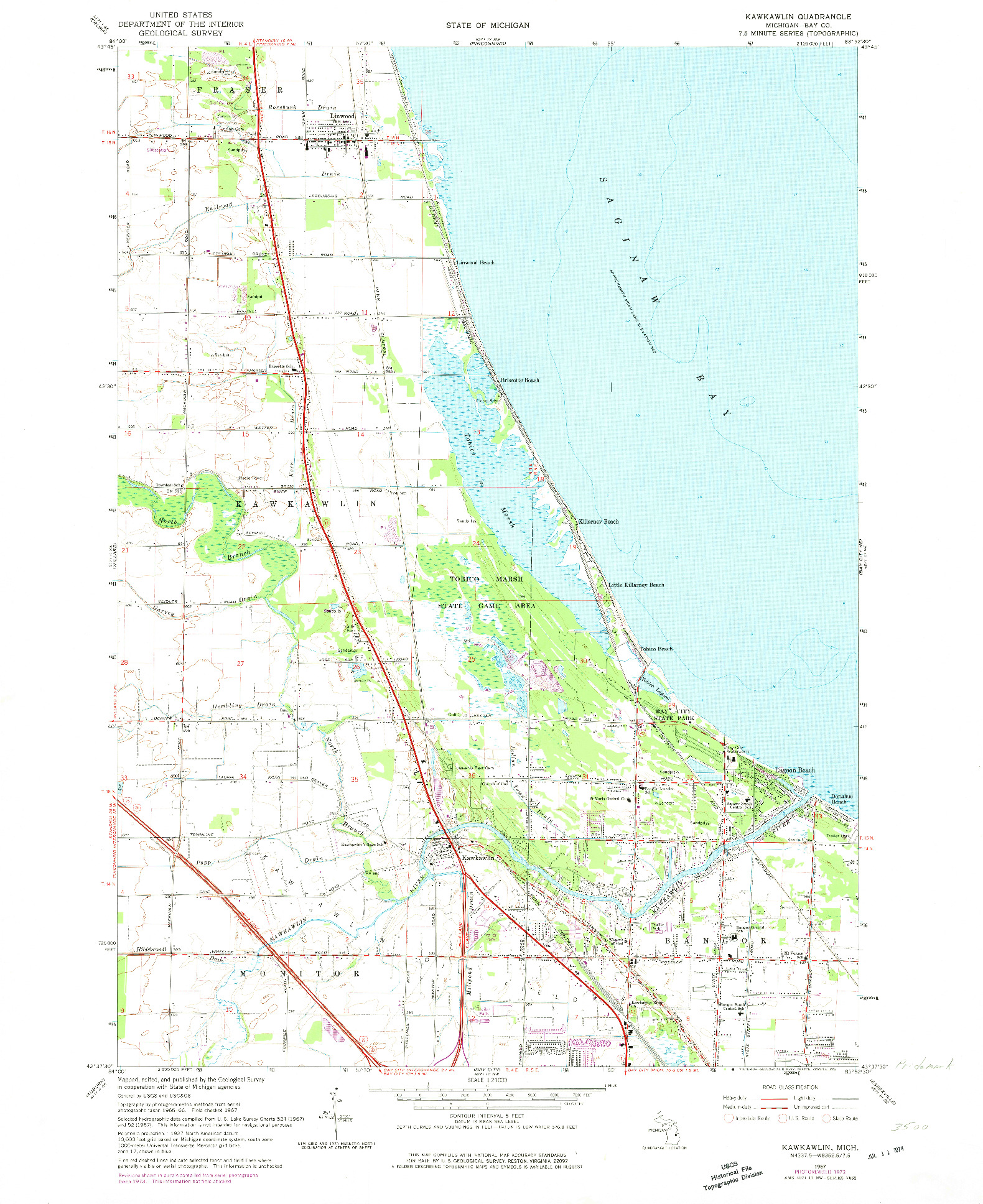 USGS 1:24000-SCALE QUADRANGLE FOR KAWKAWLIN, MI 1967