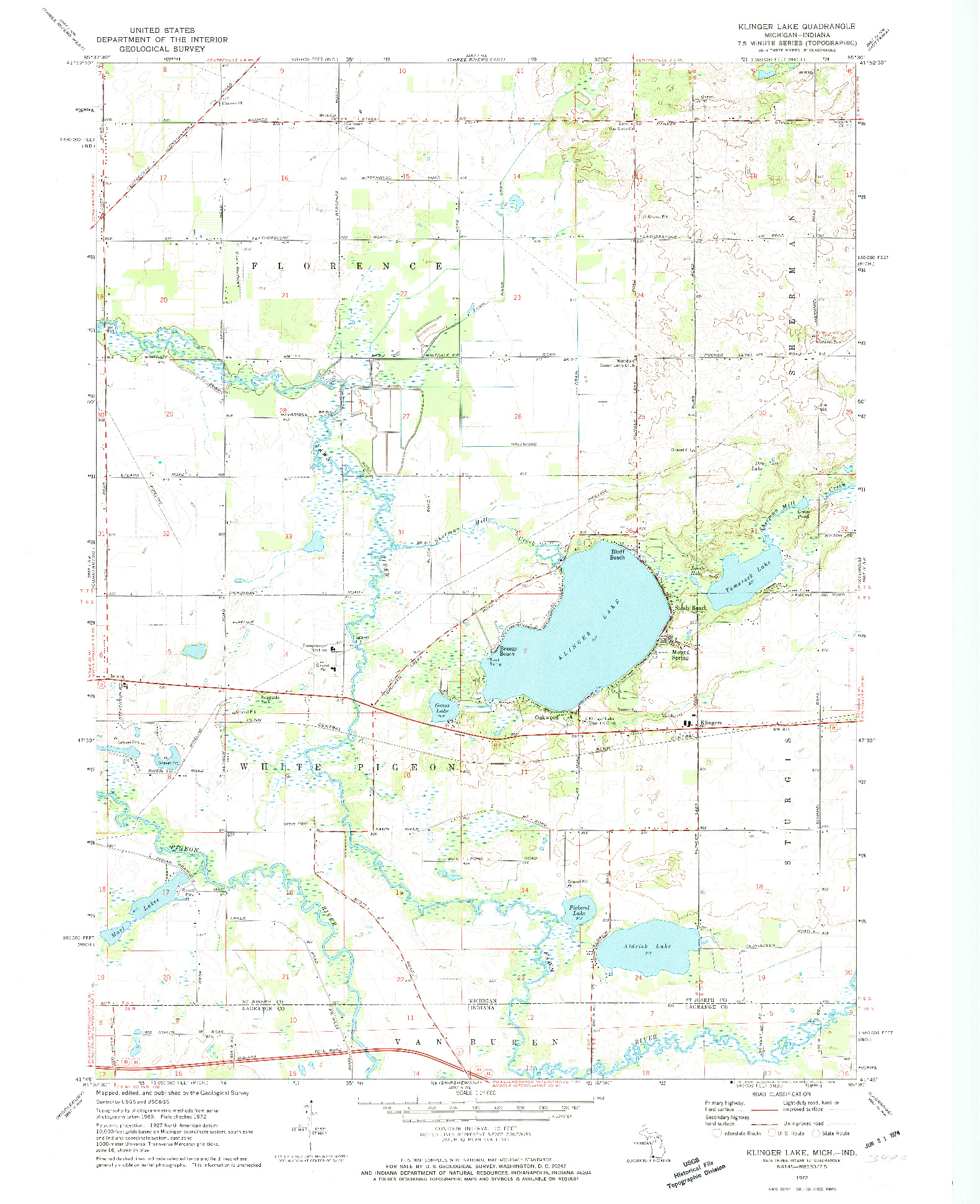 USGS 1:24000-SCALE QUADRANGLE FOR KLINGER LAKE, MI 1972