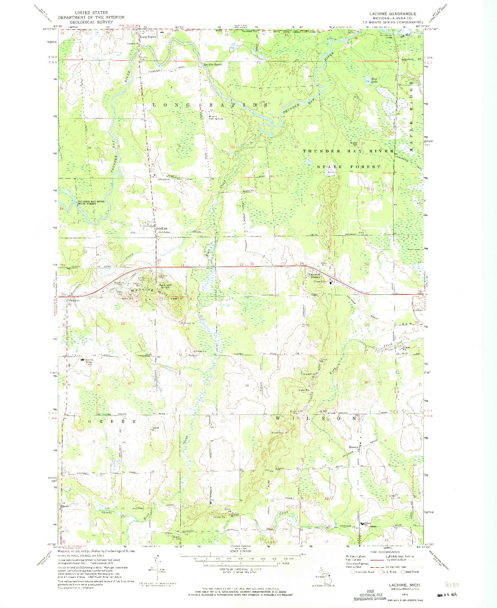 USGS 1:24000-SCALE QUADRANGLE FOR LACHINE, MI 1971