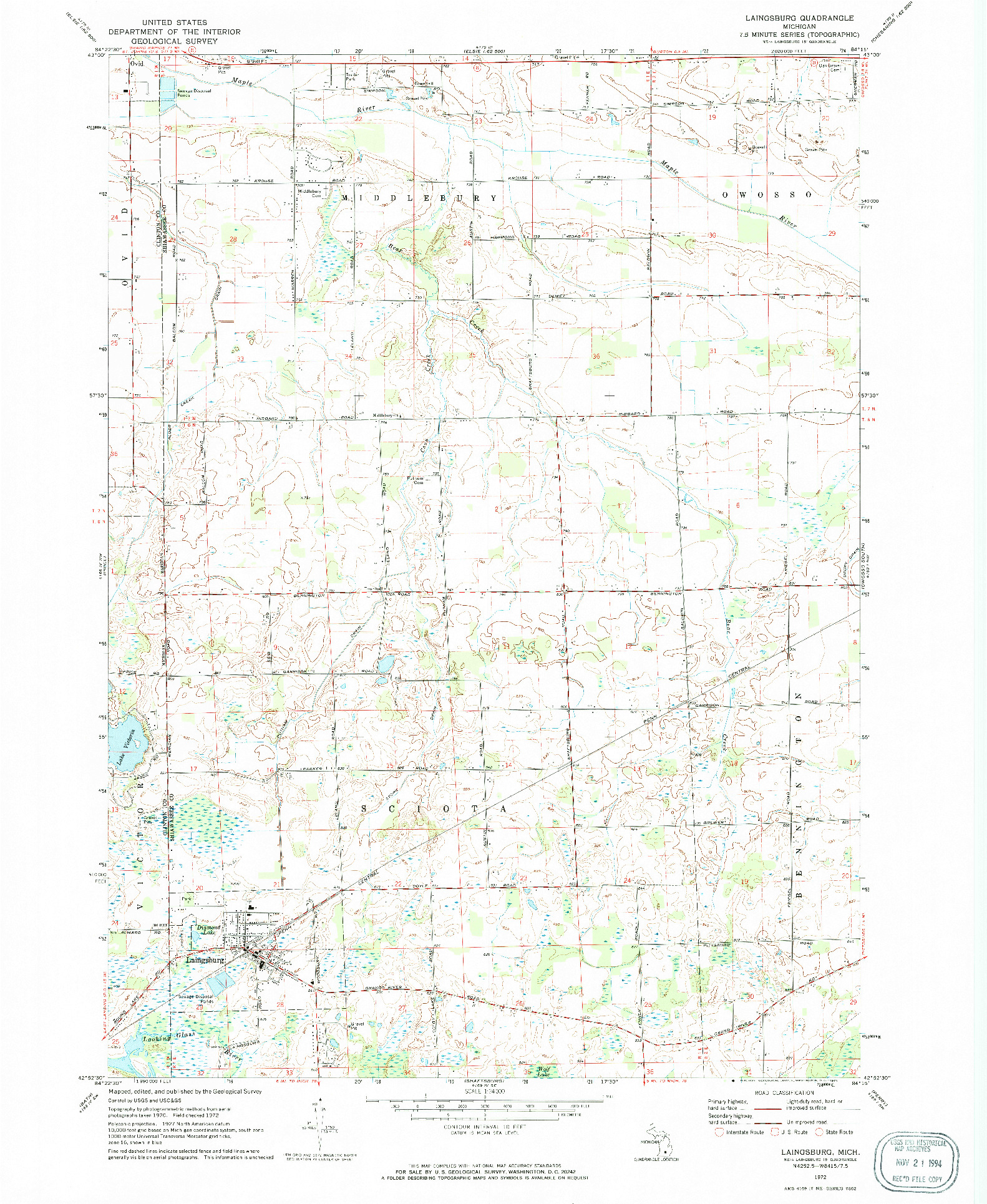 USGS 1:24000-SCALE QUADRANGLE FOR LAINGSBURG, MI 1972