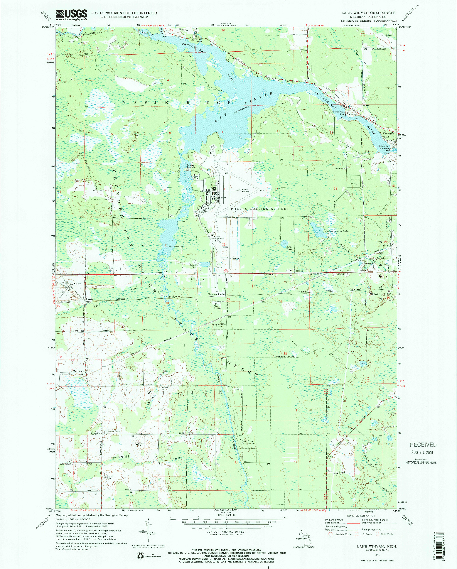 USGS 1:24000-SCALE QUADRANGLE FOR LAKE WINYAH, MI 1971