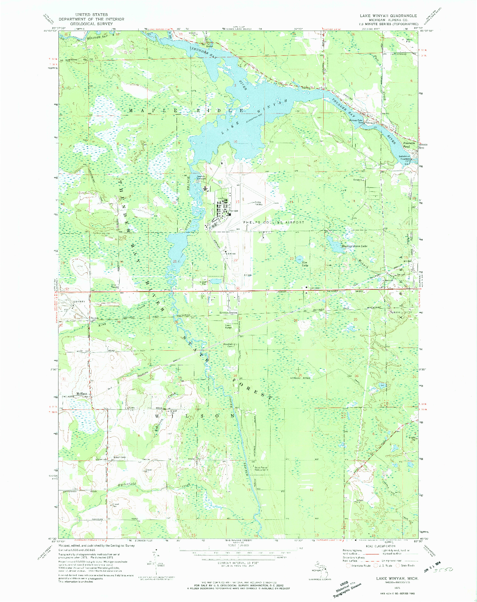 USGS 1:24000-SCALE QUADRANGLE FOR LAKE WINYAH, MI 1971