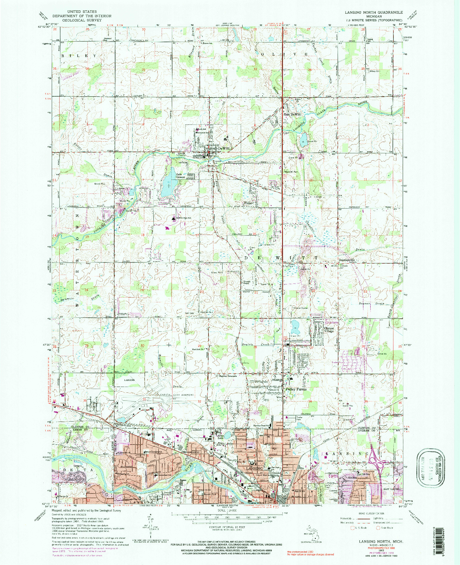 USGS 1:24000-SCALE QUADRANGLE FOR LANSING NORTH, MI 1965
