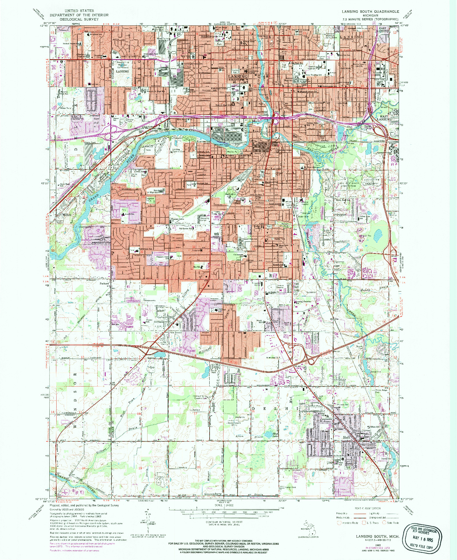 USGS 1:24000-SCALE QUADRANGLE FOR LANSING SOUTH, MI 1965