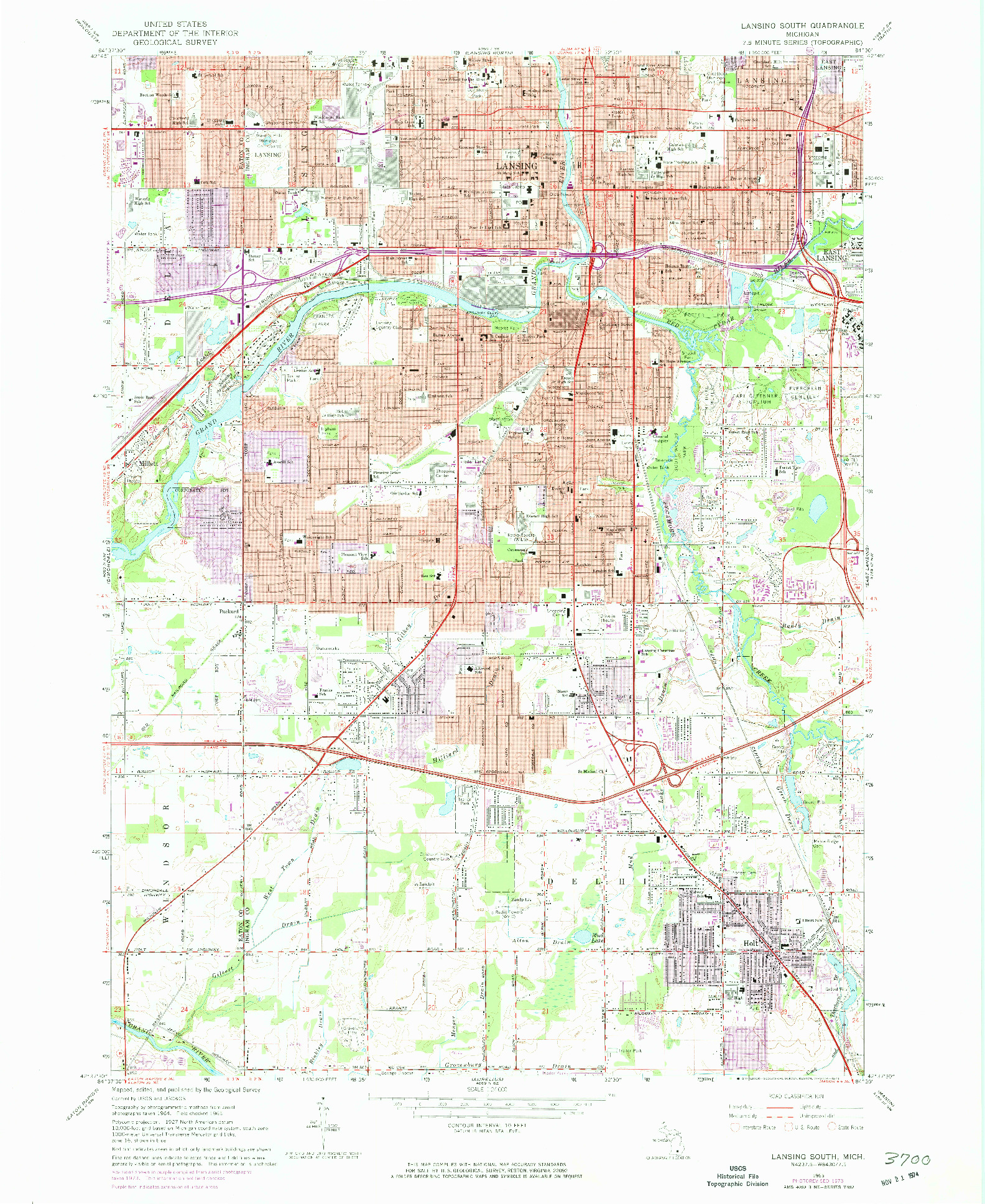 USGS 1:24000-SCALE QUADRANGLE FOR LANSING SOUTH, MI 1965