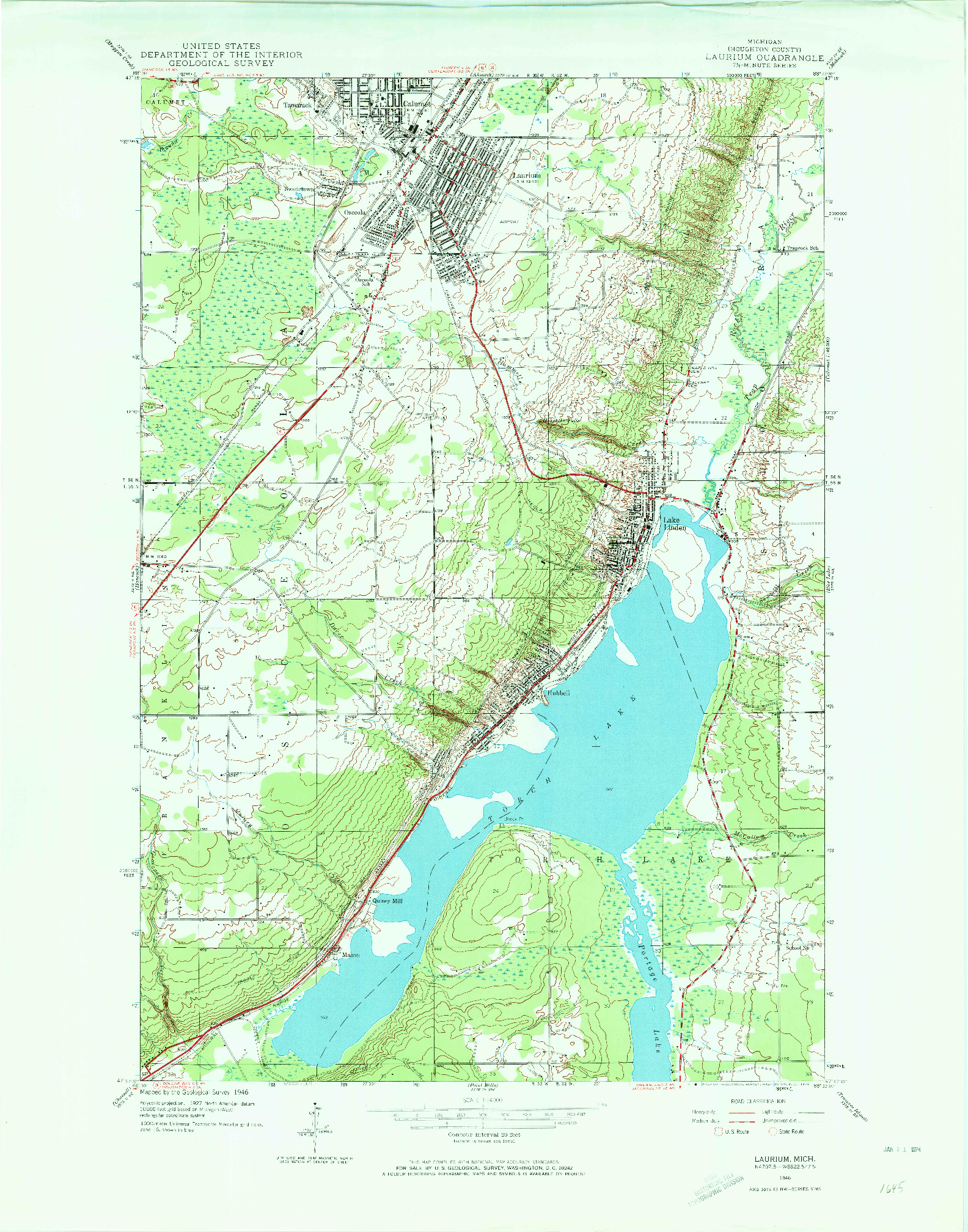 USGS 1:24000-SCALE QUADRANGLE FOR LAURIUM, MI 1946