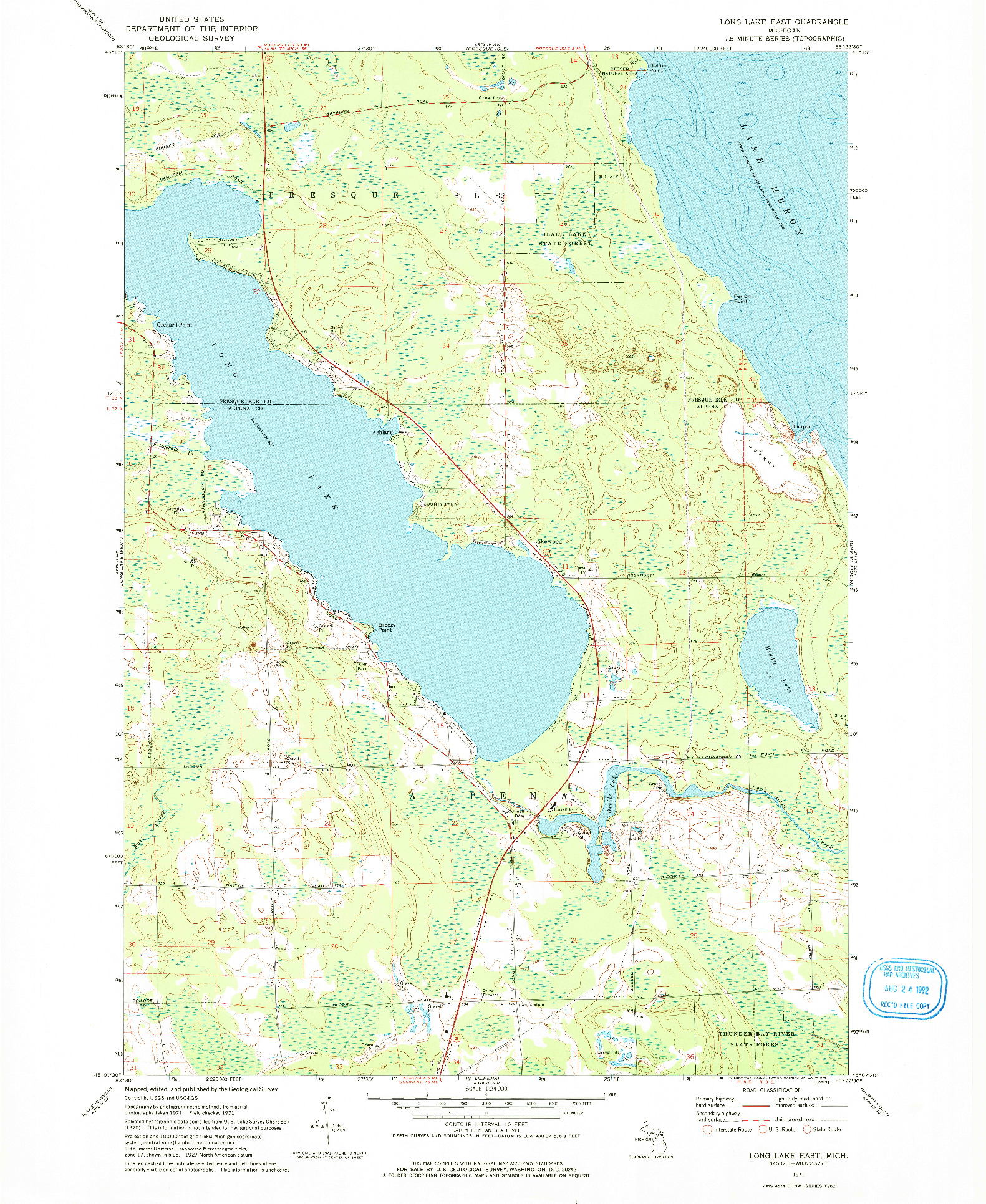 USGS 1:24000-SCALE QUADRANGLE FOR LONG LAKE EAST, MI 1971