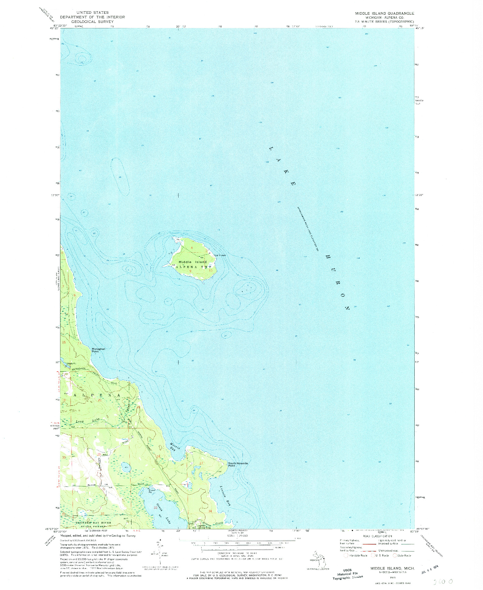 USGS 1:24000-SCALE QUADRANGLE FOR MIDDLE ISLAND, MI 1971