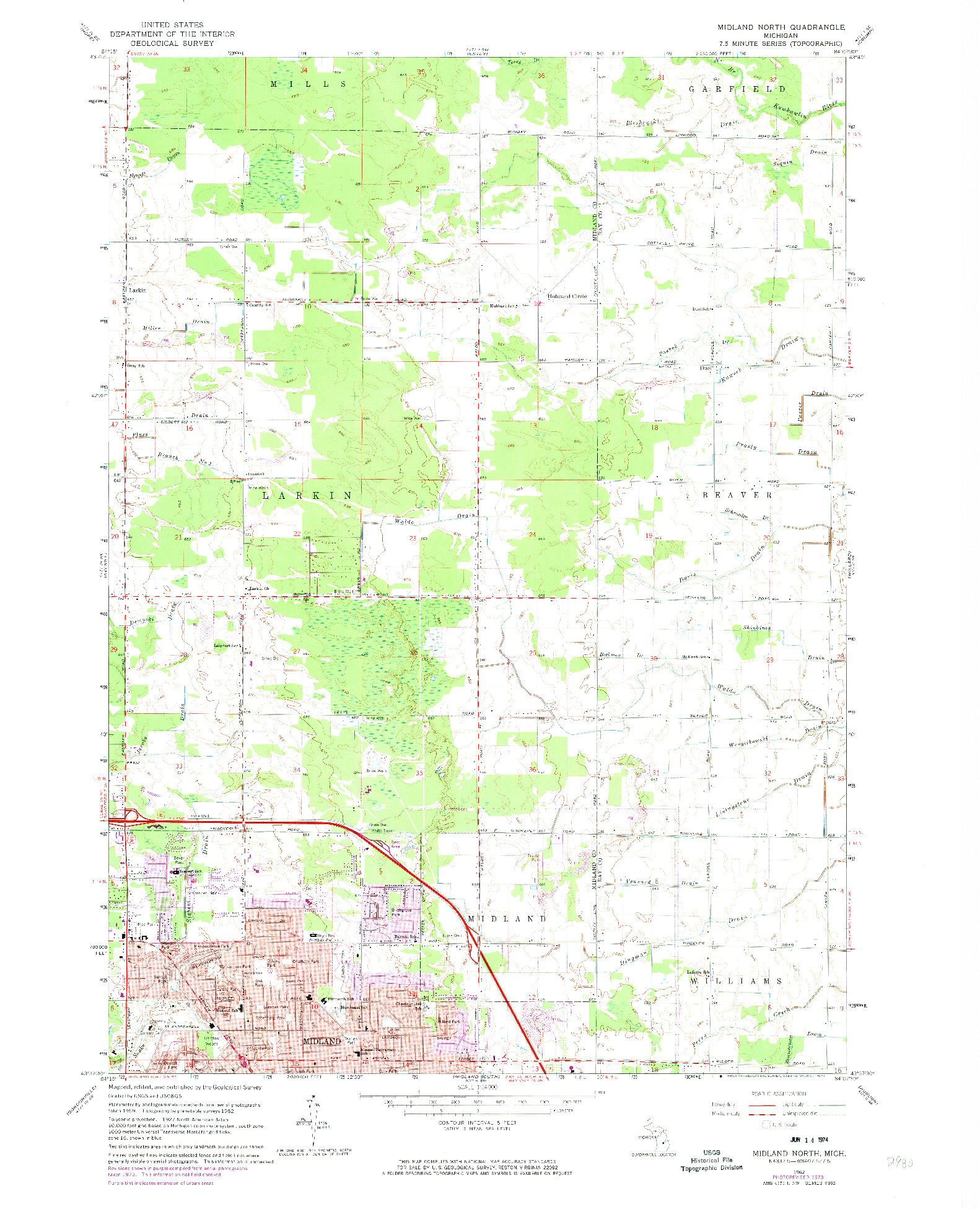 USGS 1:24000-SCALE QUADRANGLE FOR MIDLAND NORTH, MI 1962