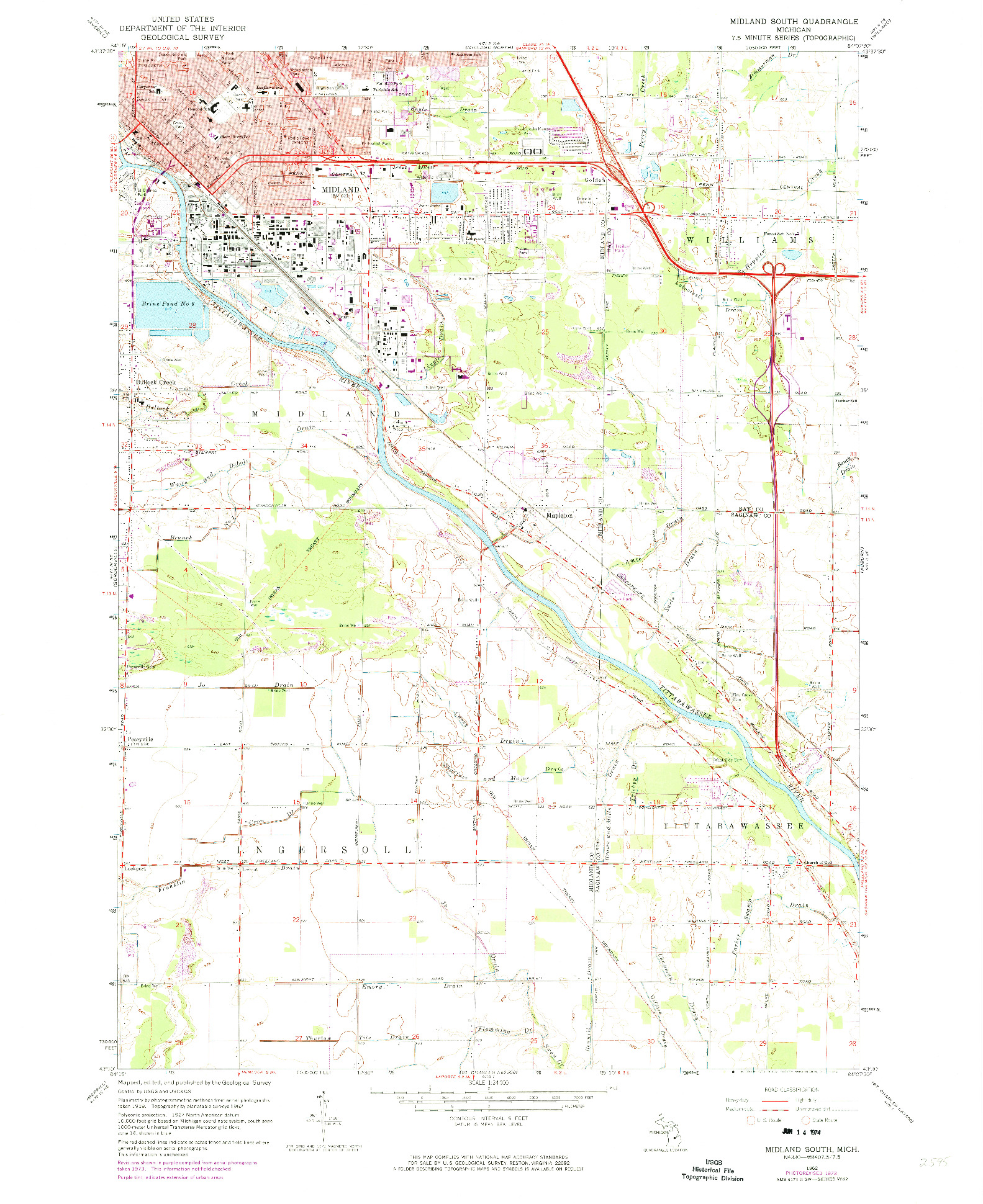 USGS 1:24000-SCALE QUADRANGLE FOR MIDLAND SOUTH, MI 1962